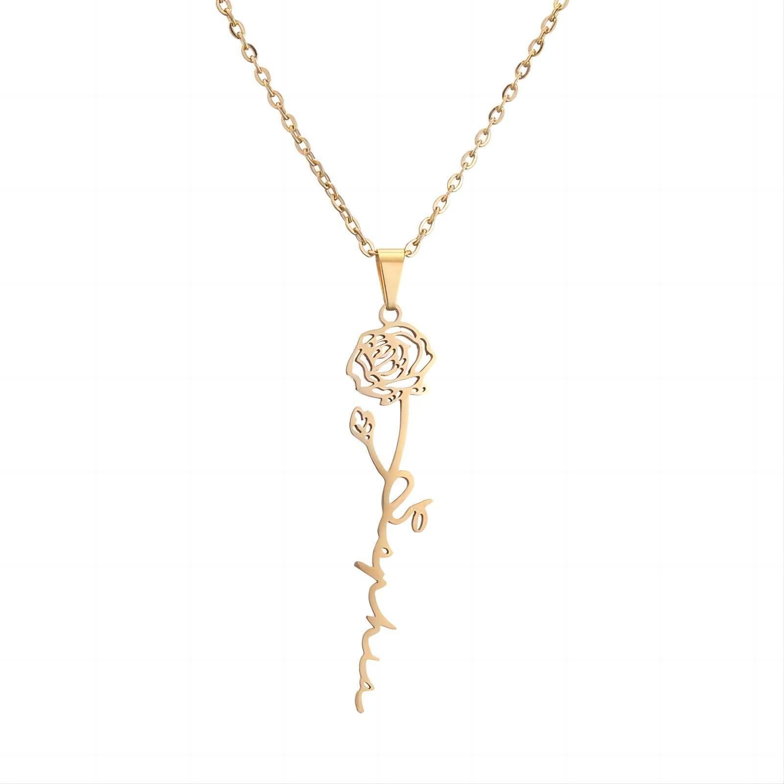 14K Gold Rose Pendant Necklace