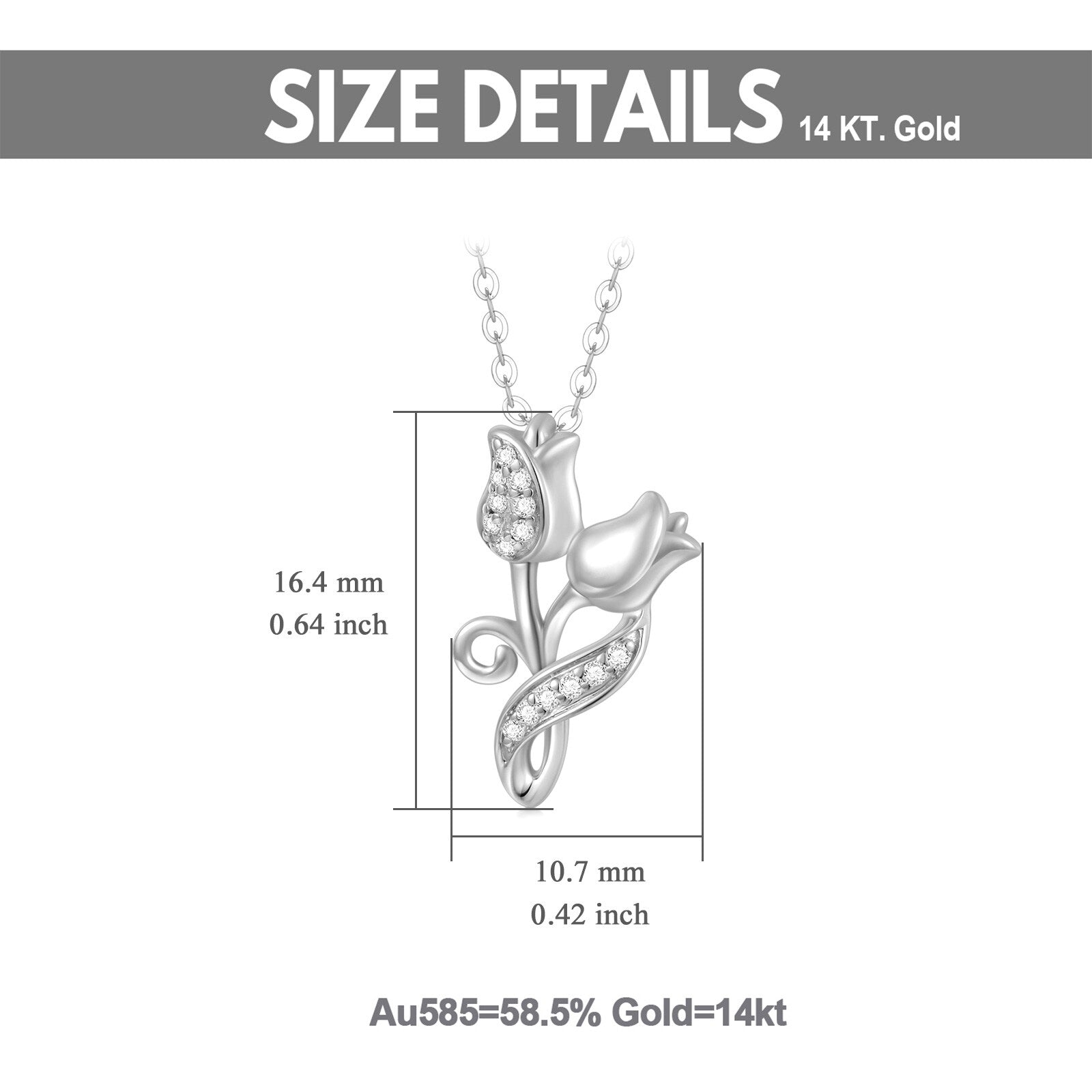 14K White Gold Cubic Zirconia Rose Pendant Necklace