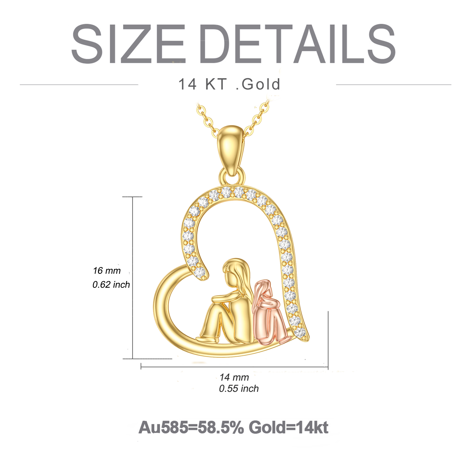 14K Gold Two-Tone Round Cubic Zirconia Mother & Daughter Pendant Necklace