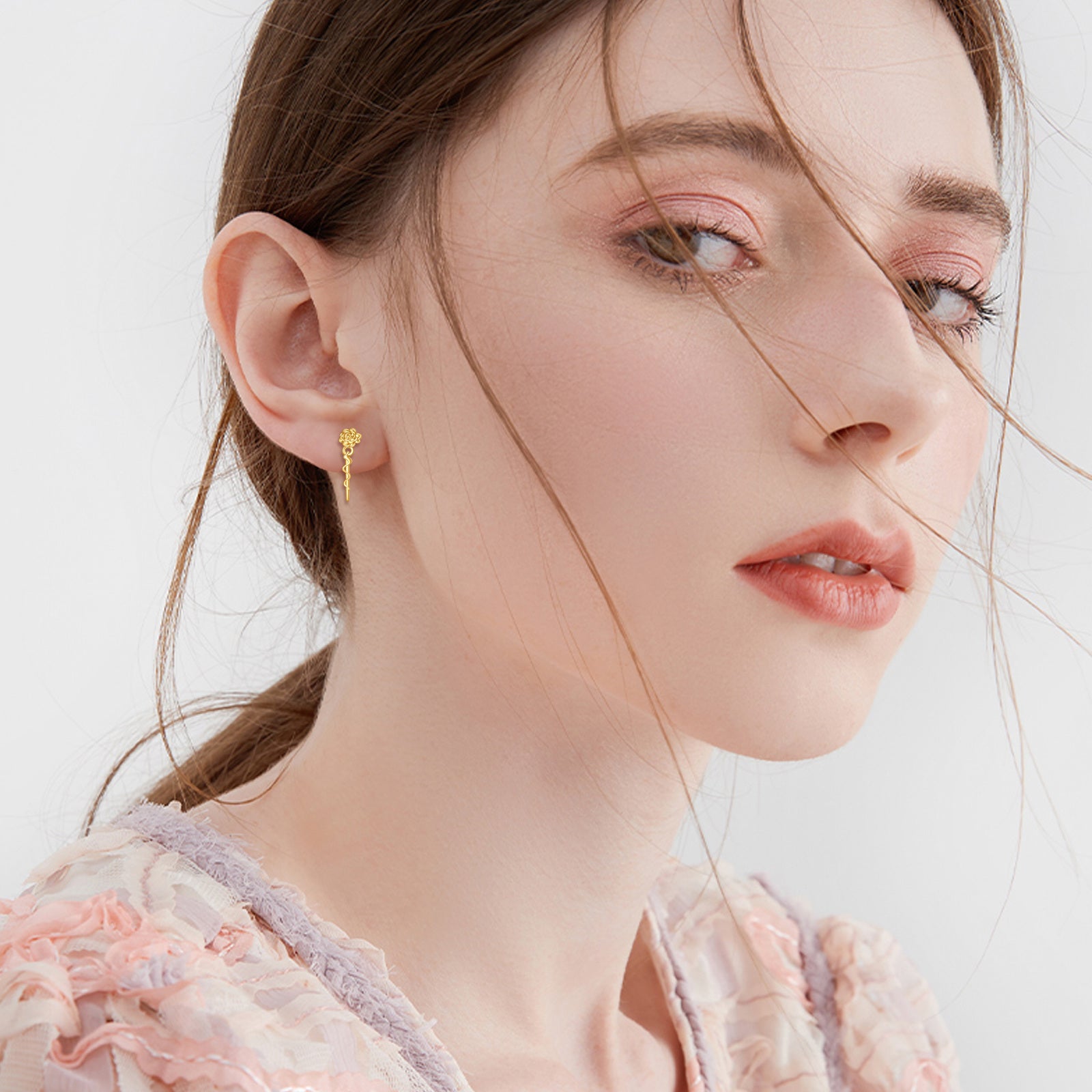 14K Gold Rose Stud Earrings