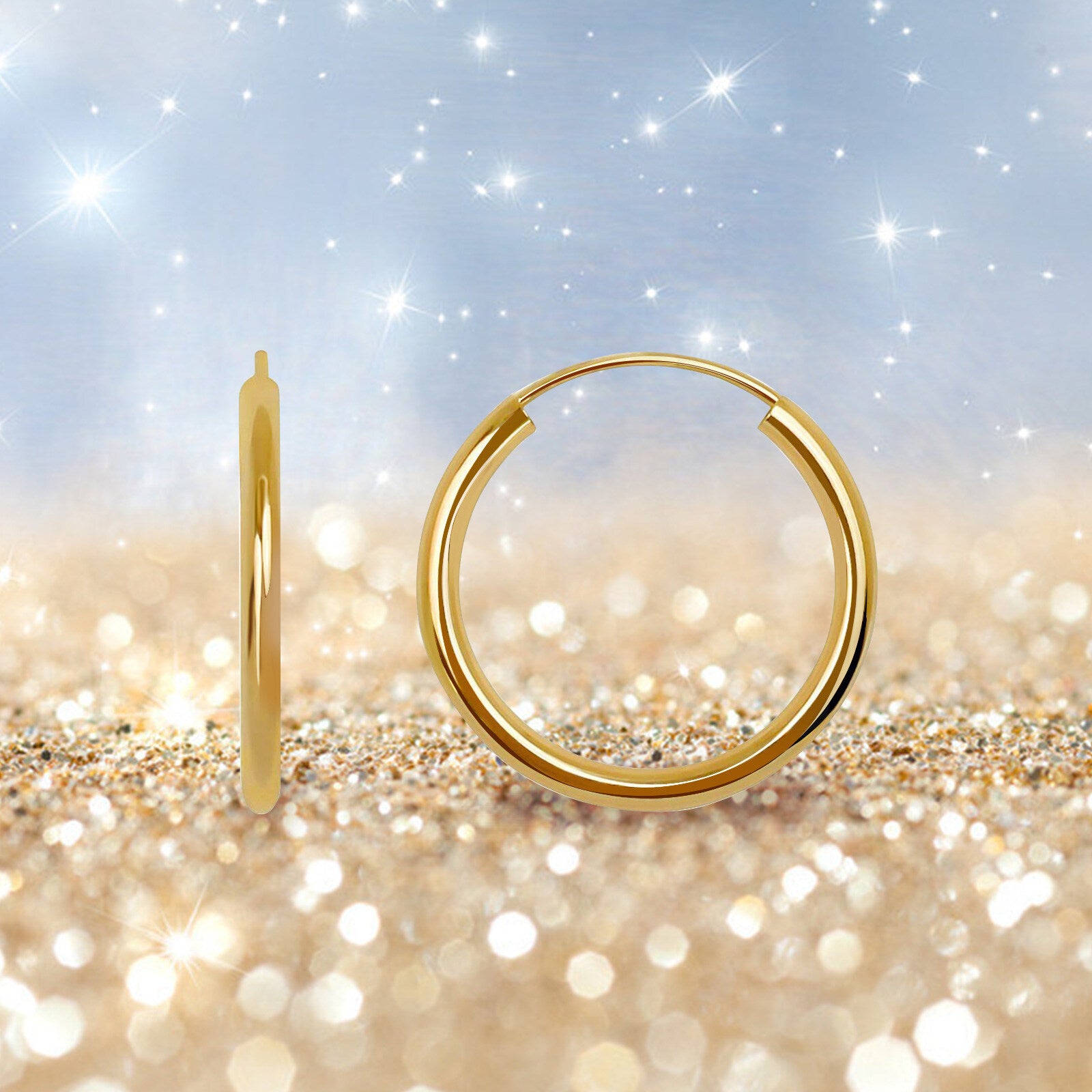 14K Gold Round Circle Hoop Earrings