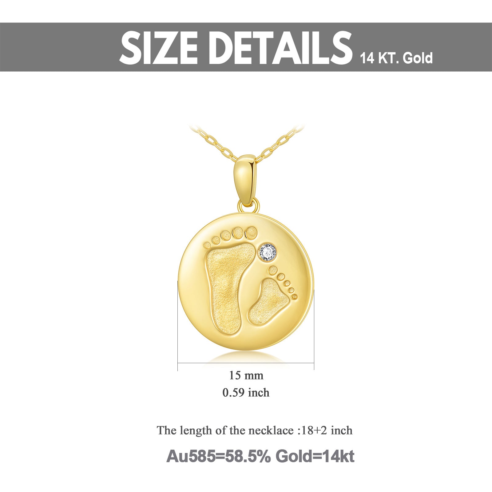 14K Gold Cubic Zirconia Round Coin Pendant Necklace
