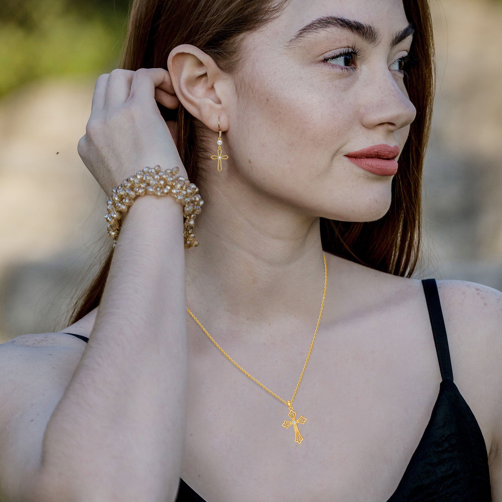 14K Gold Round Cubic Zirconia Cross Pendant Necklace