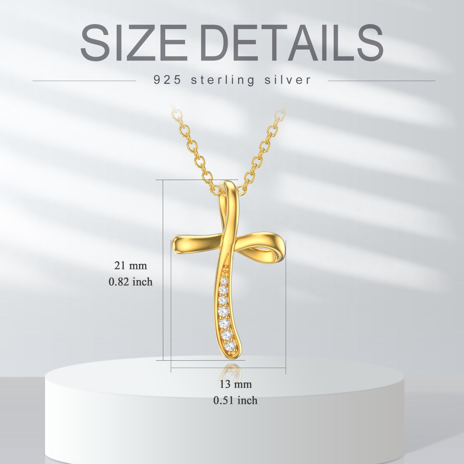 14K Gold Round Cubic Zirconia Cross Pendant Necklace