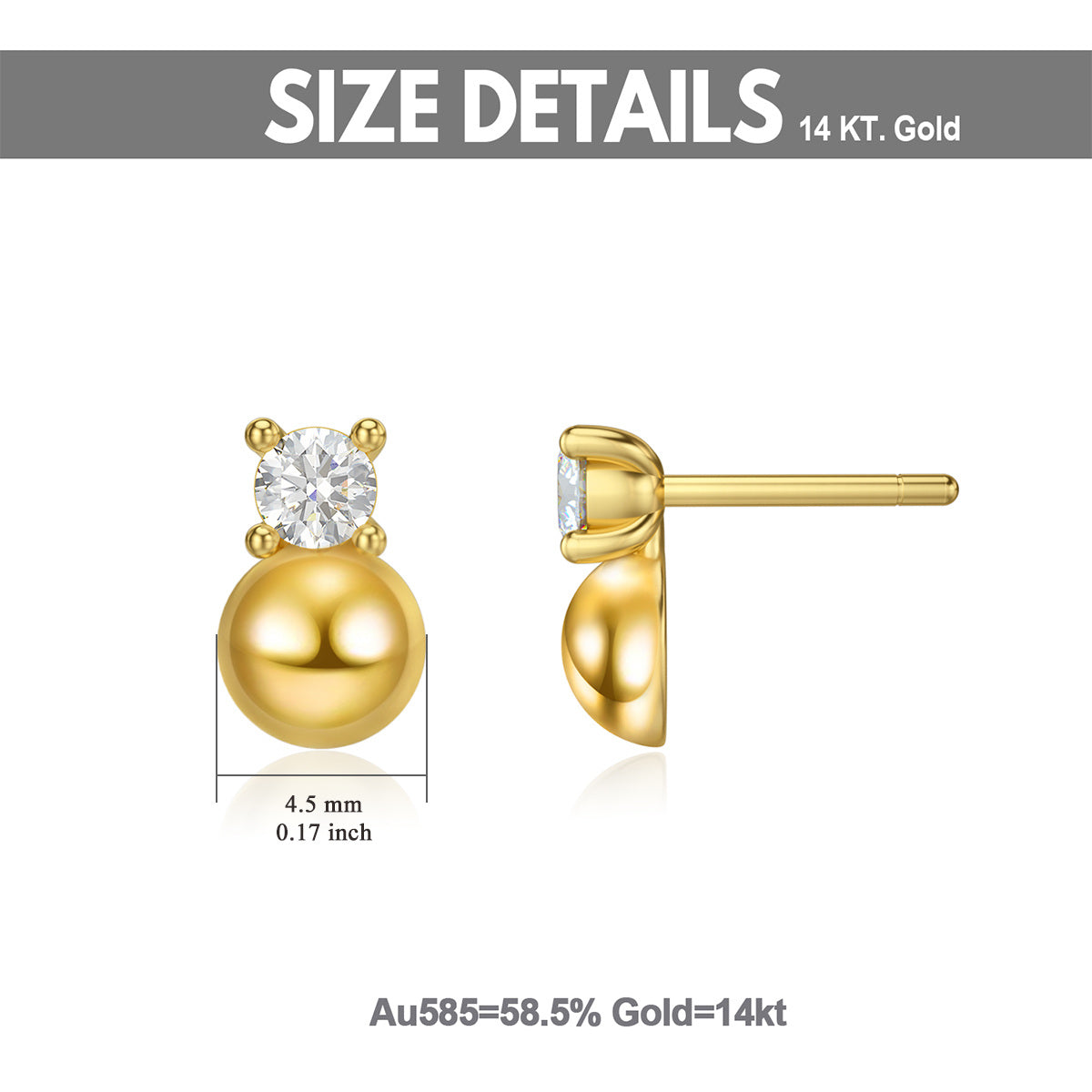 14K Gold Round Crystal Round Stud Earrings For Women