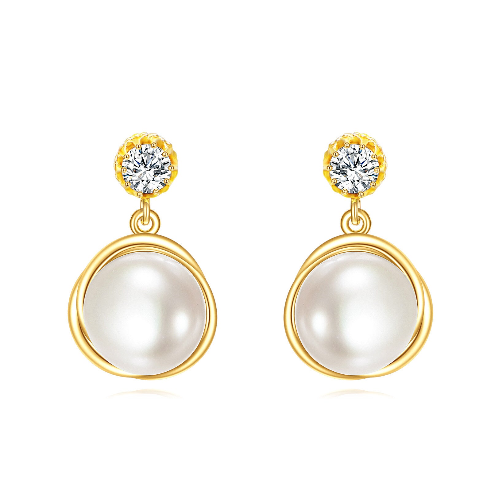14K Gold Round Cut Pearl Stud Earrings