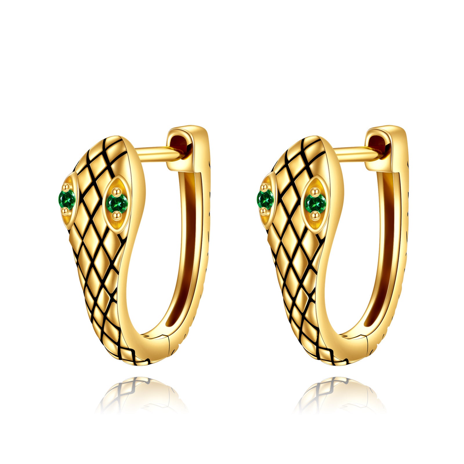 14K Gold Round Cut Cubic Zirconia Snake Stud Earrings