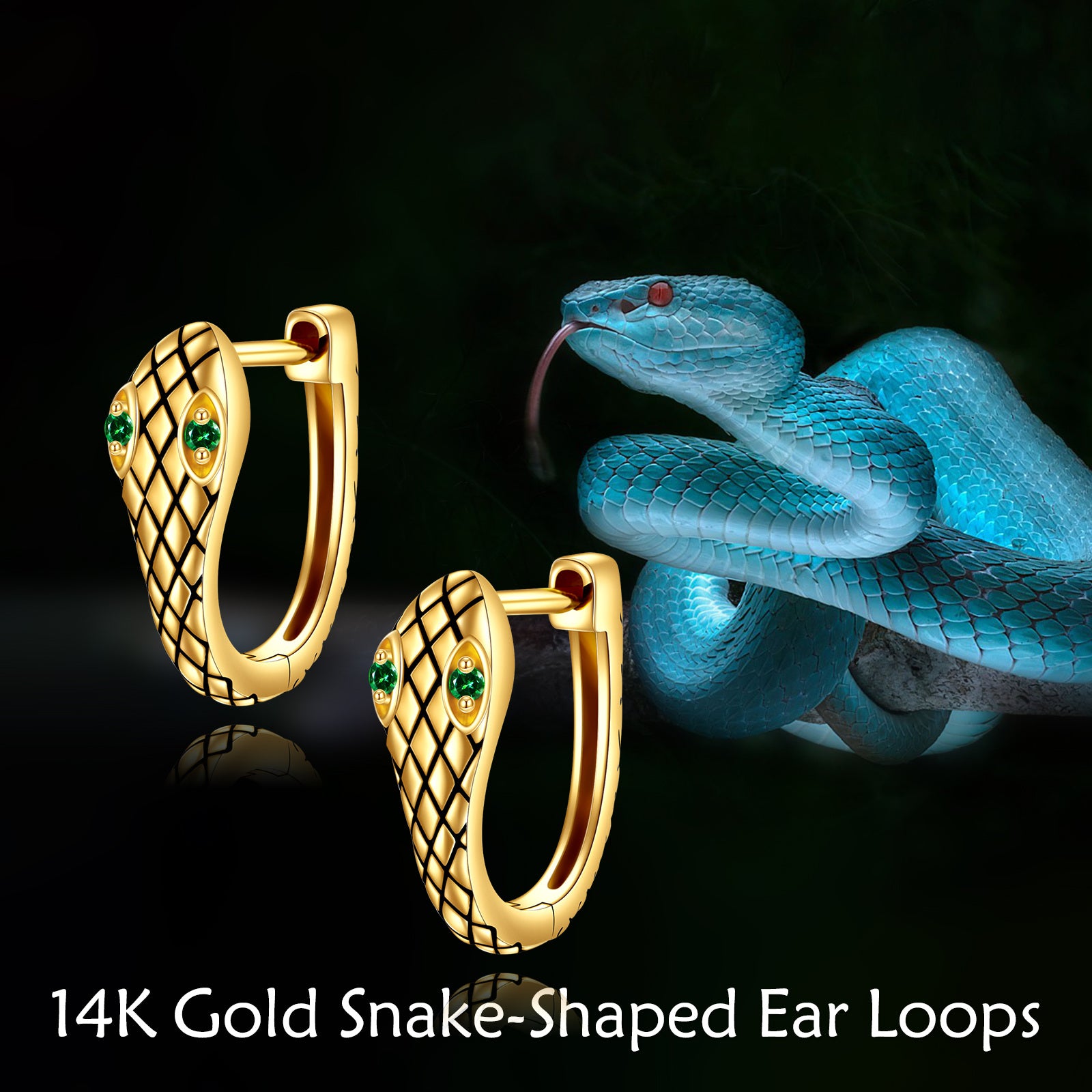 14K Gold Round Cut Cubic Zirconia Snake Stud Earrings
