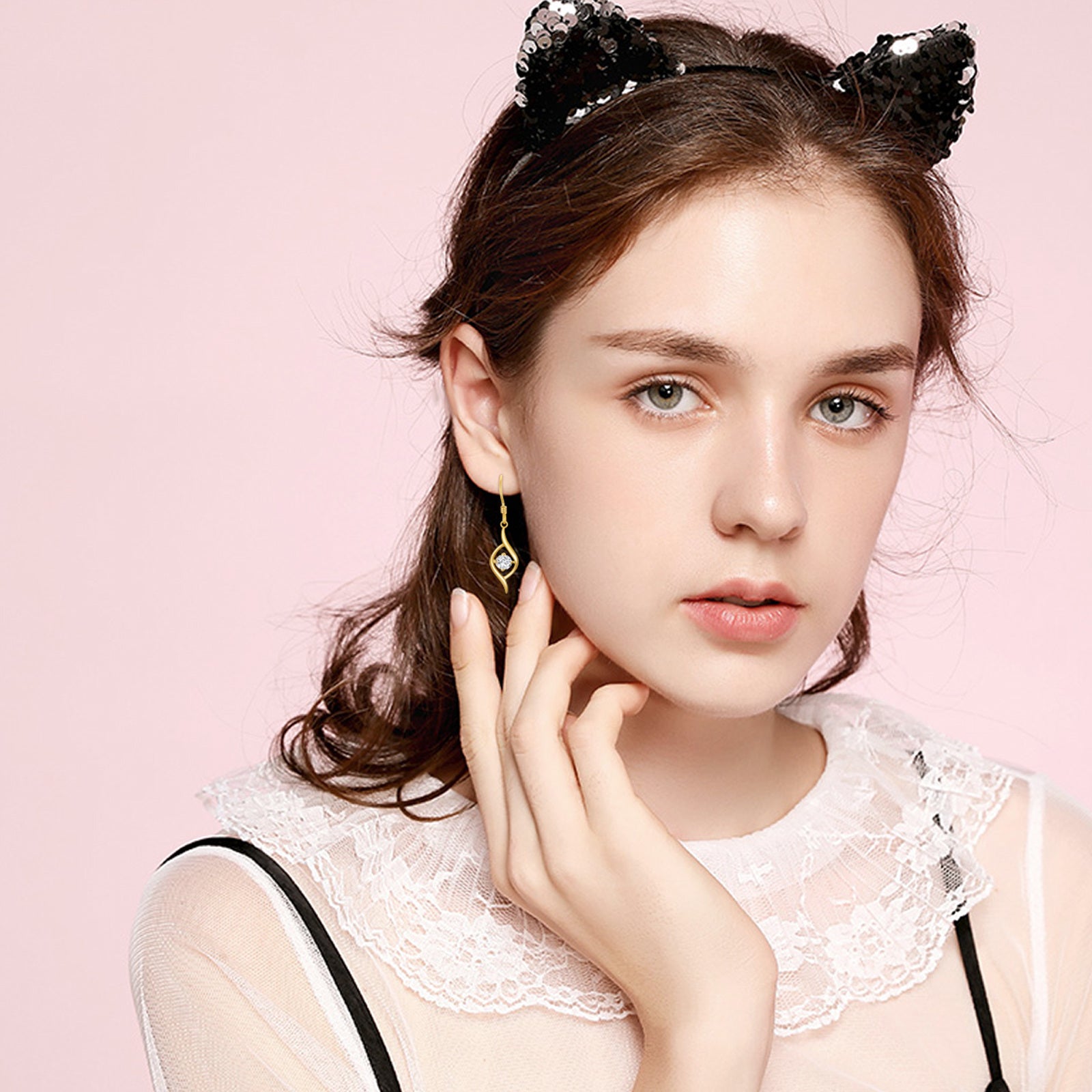 14K Gold Round Moissanite Drop Earrings