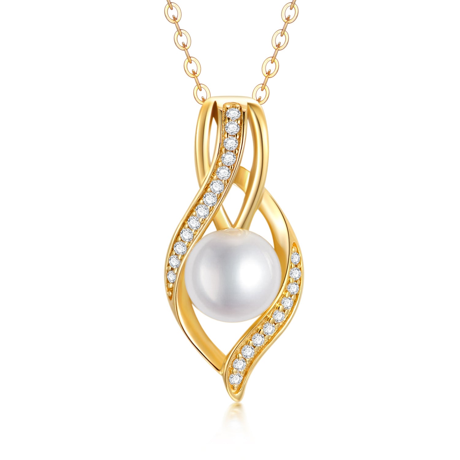 14K Gold Round Moissanite & Pearl Infinite Symbol Pendant Necklace
