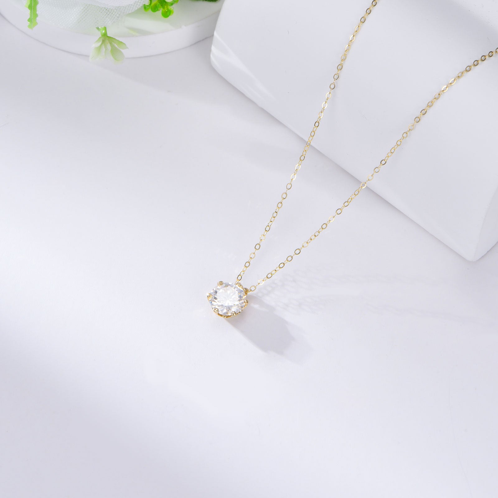 14K Gold Round Moissanite Pendant Necklace