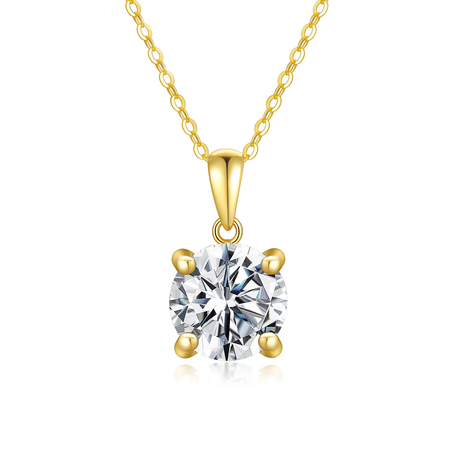 14K Gold Round Moissanite Pendant Necklace
