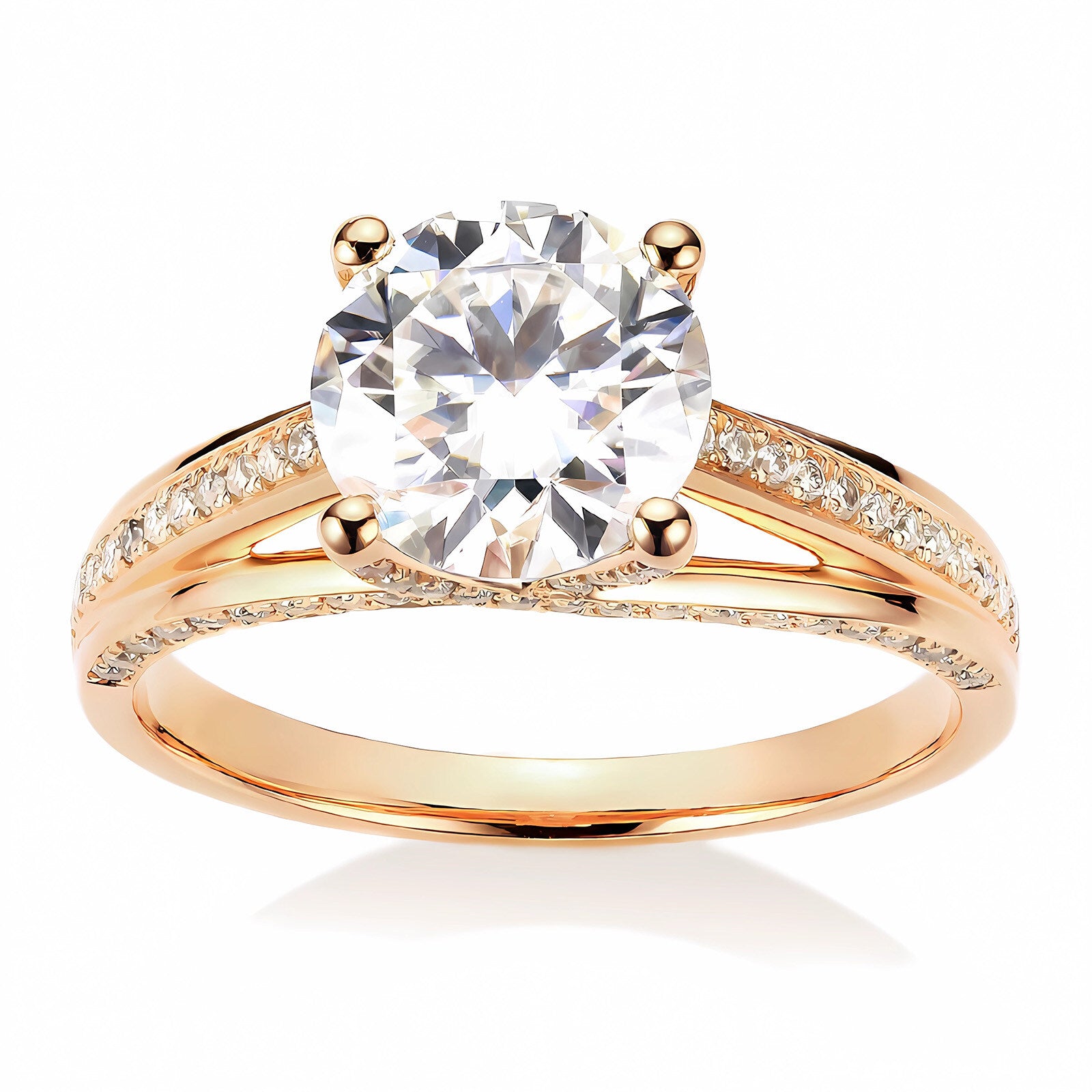14K Gold Round Moissanite Personalized Engraving & Engagement Ring