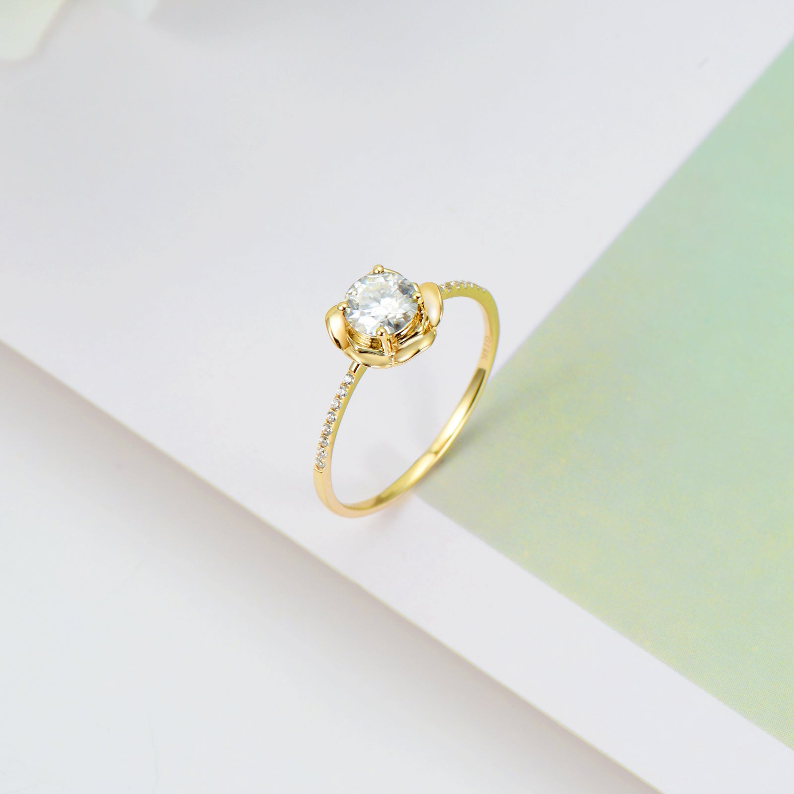 14K Gold Round Moissanite Rose Ring