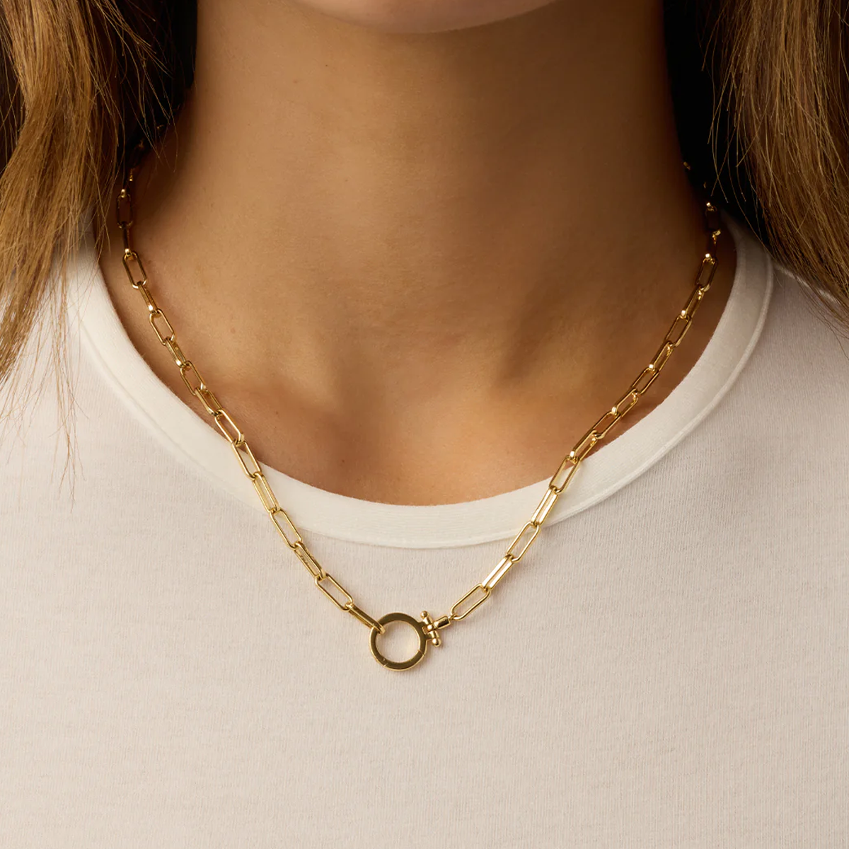 Sterling Silver with Yellow Gold Plated Round Paper Clip Chain Necklace