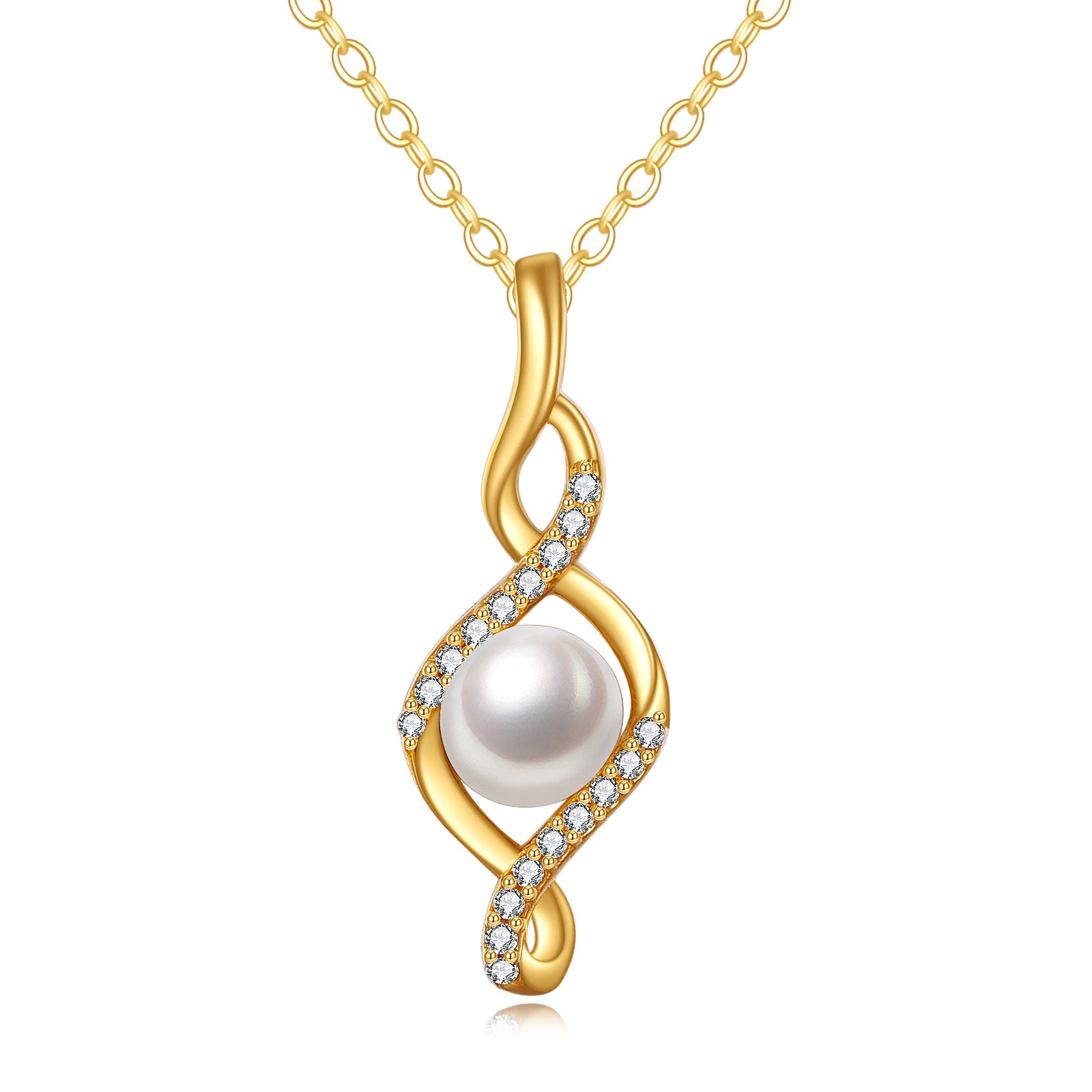 14K Gold Round Pearl Infinity Symbol Pendant Necklace