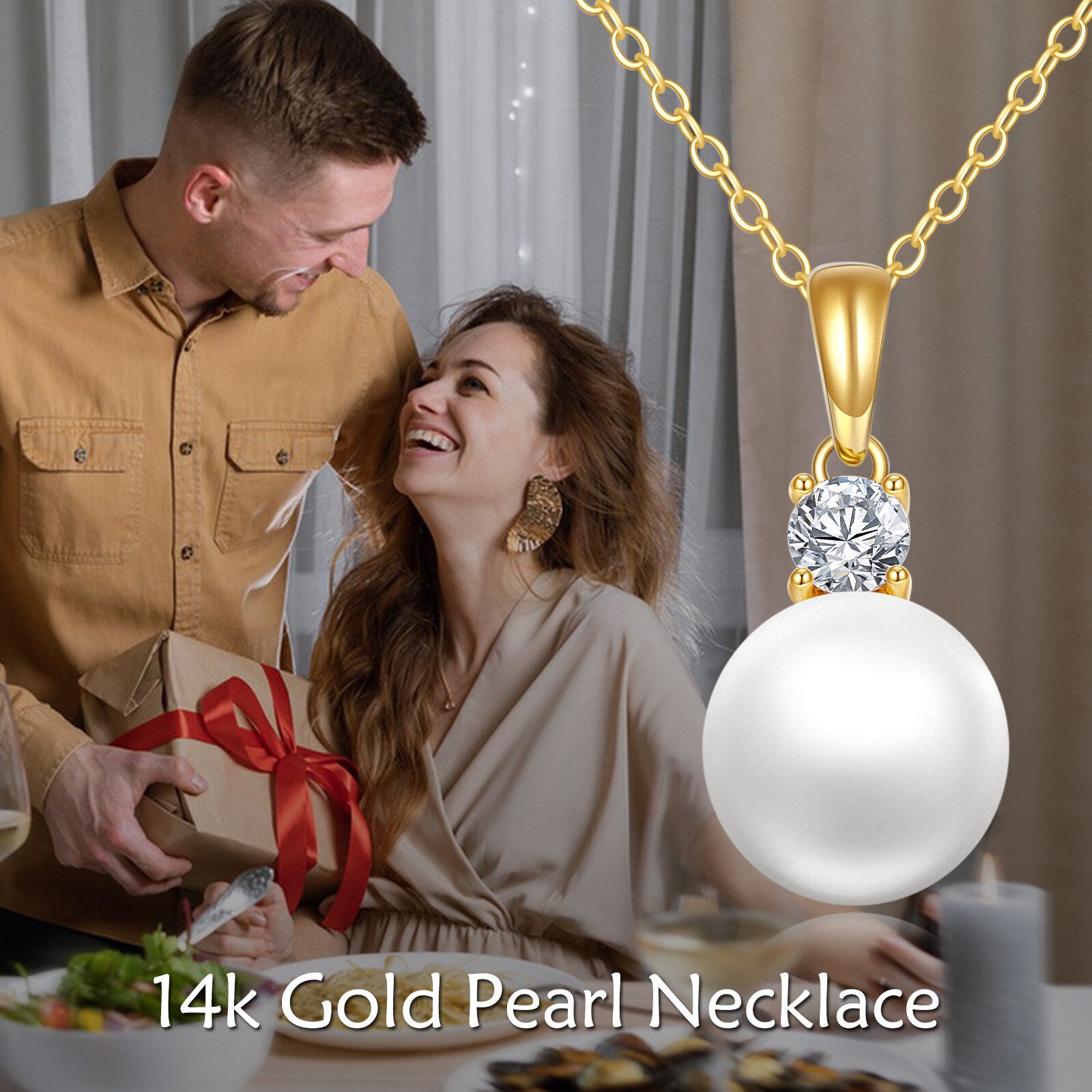 14K Gold Round Pearl Pendant Necklace
