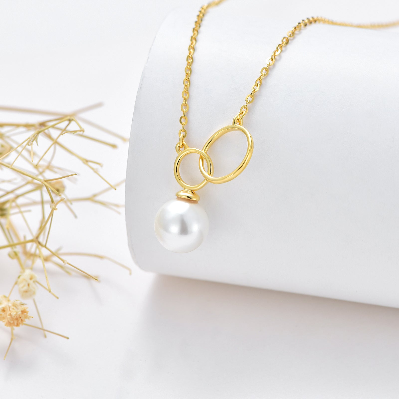 14K Gold Round Pearl Round Pendant Necklace For Women