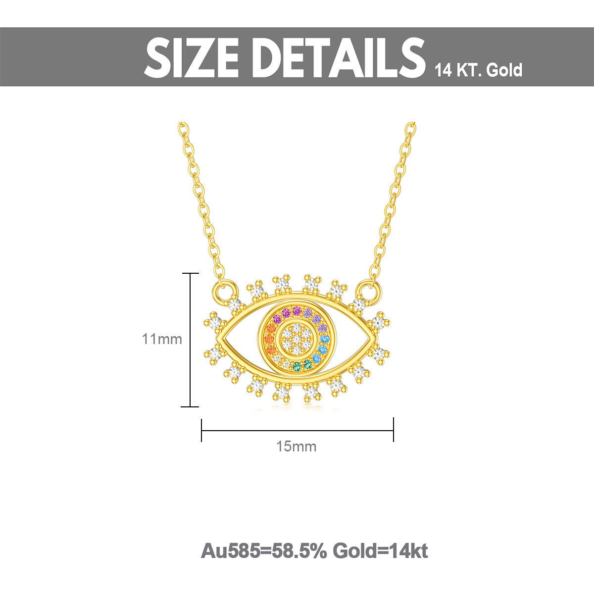 14K Gold Round Cubic Zirconia Rainbow Pendant Necklace