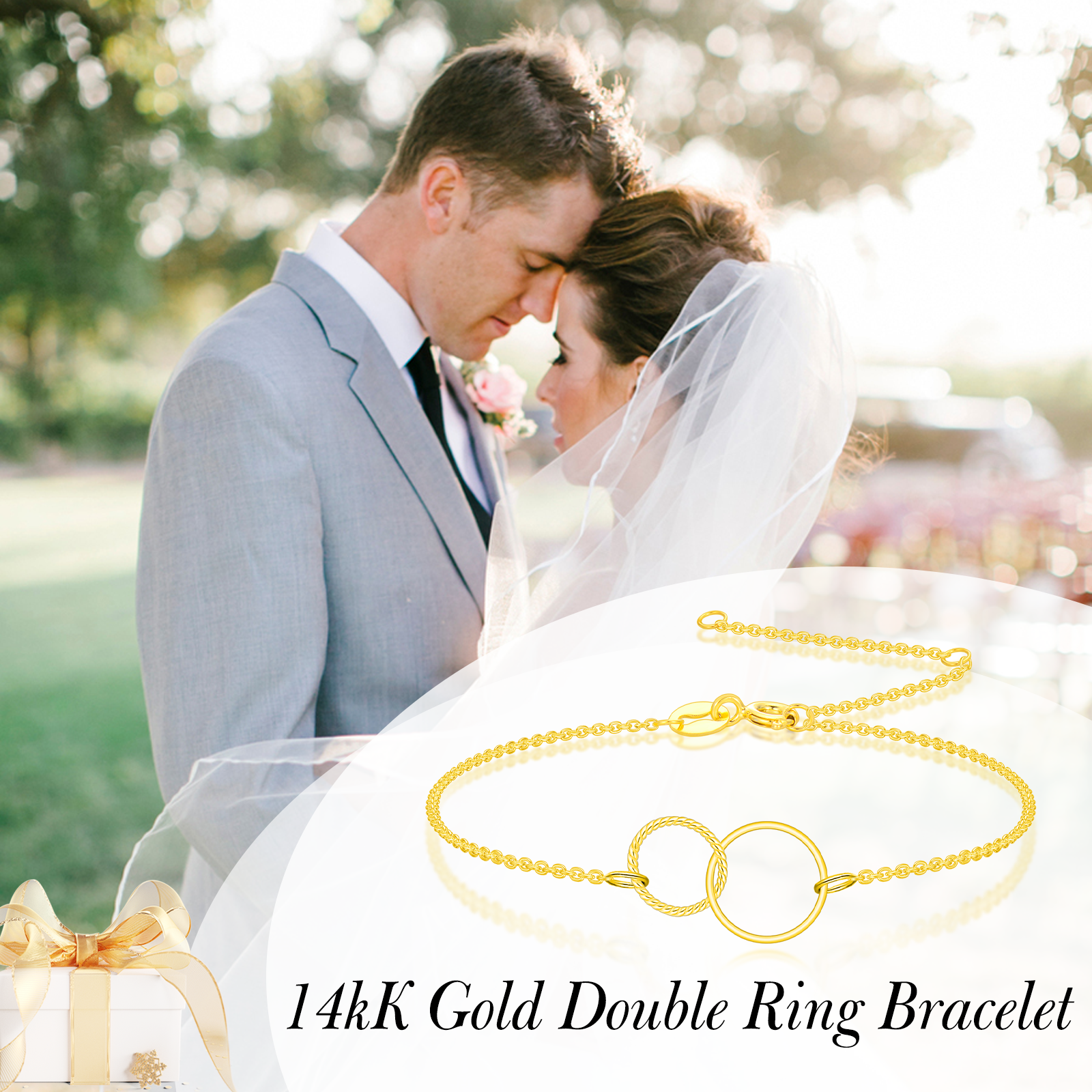 14K Gold Round Ring Charm Bracelet