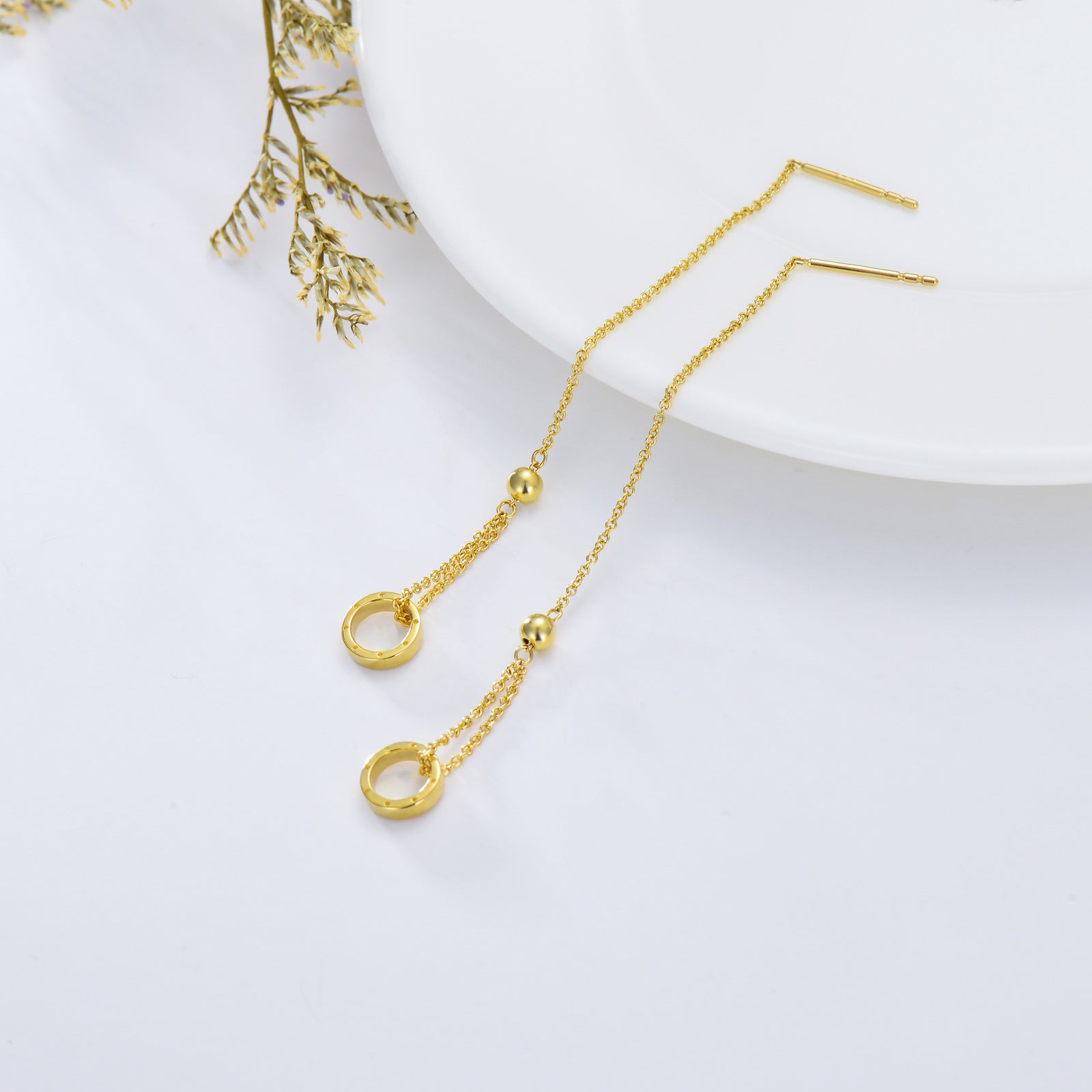 14K Gold Round Threader Earrings
