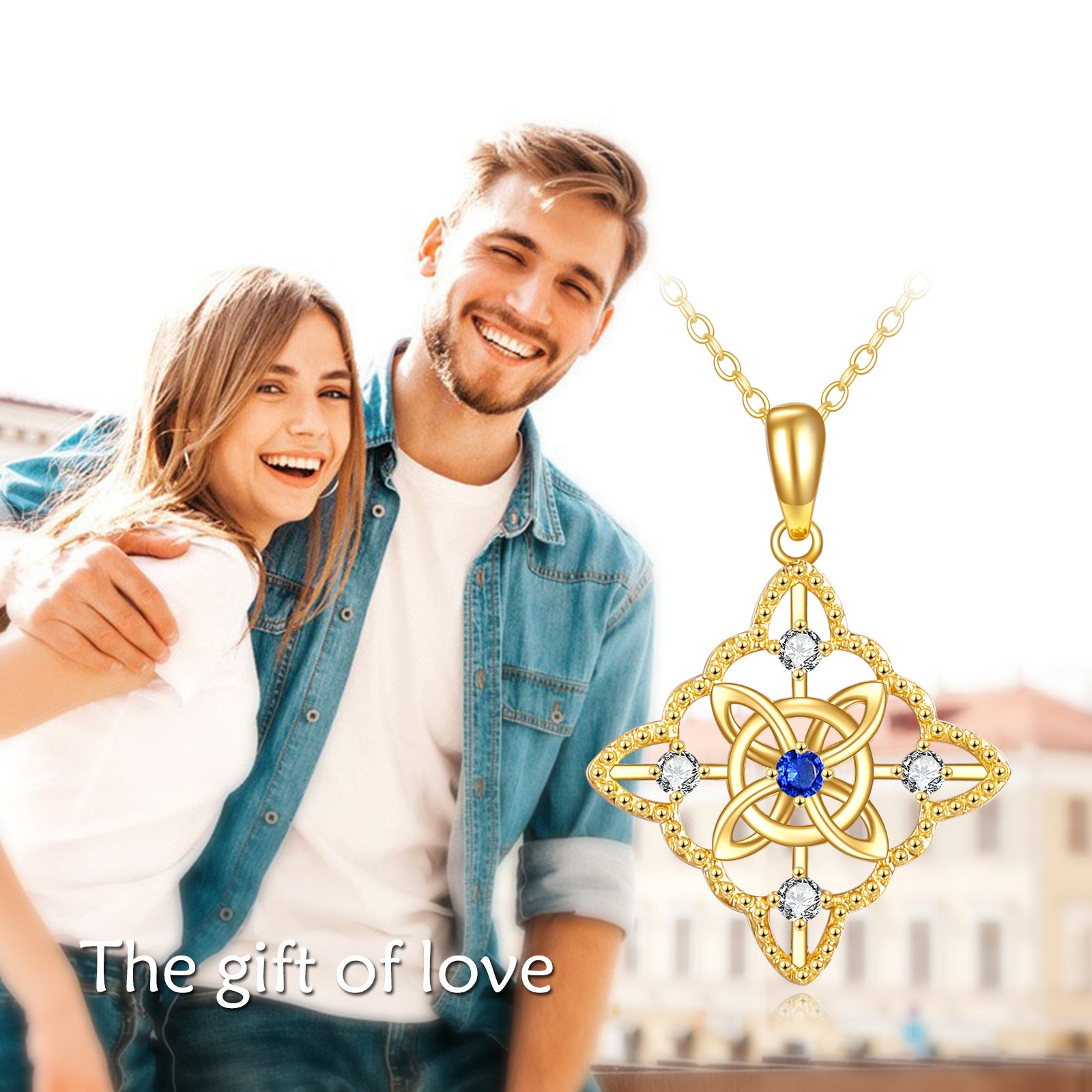 14K Gold Round Zircon Celtic Knot Pendant Necklace