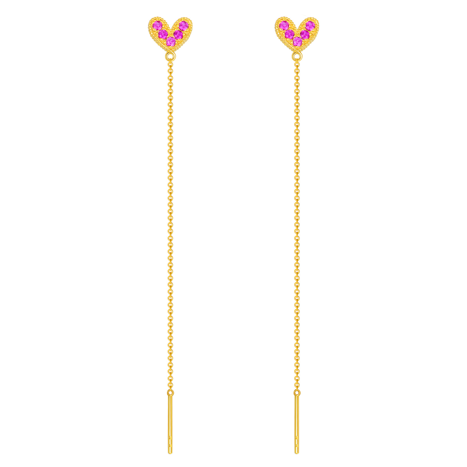 14K Gold Round Zircon Heart Drop Earrings