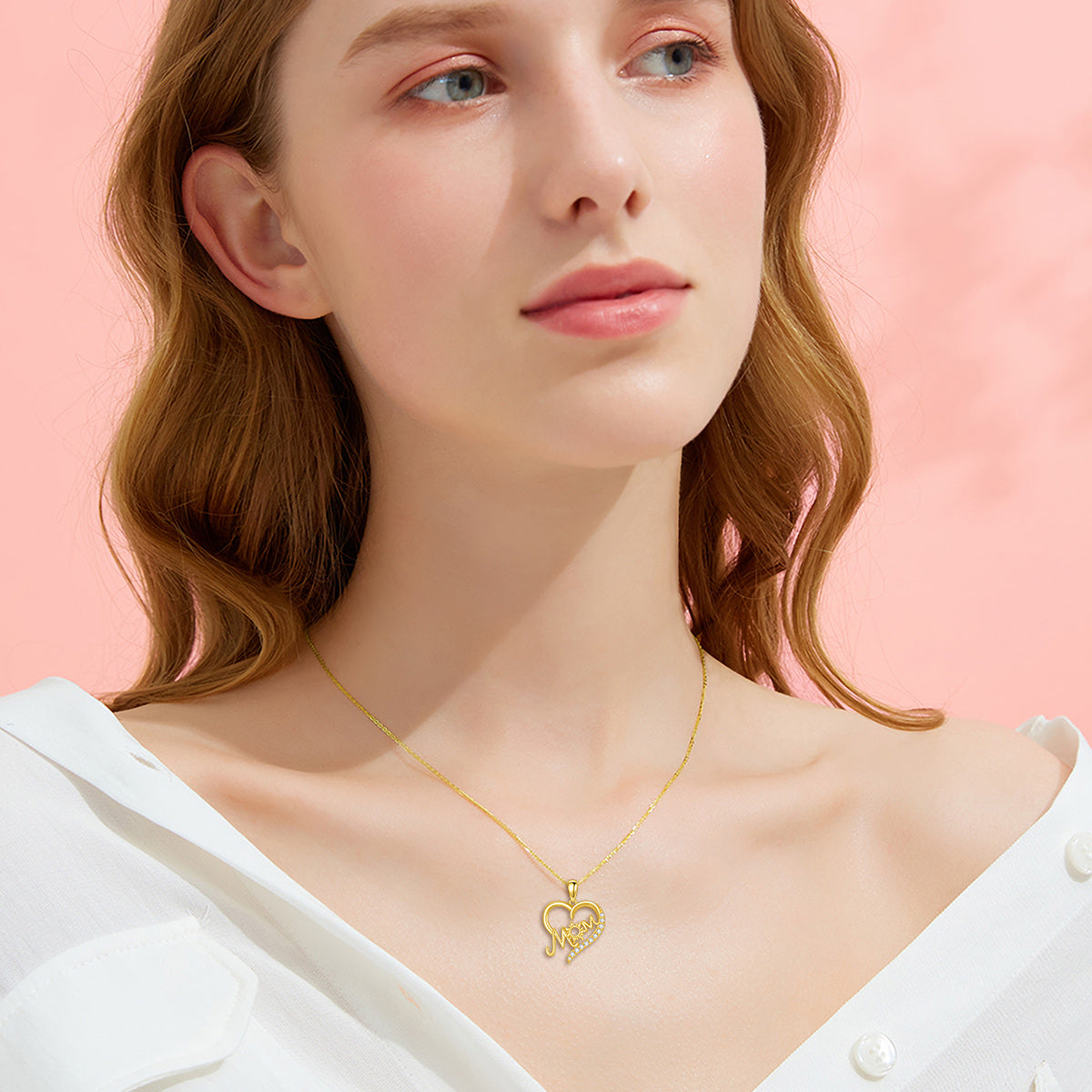 14K Gold Round Zircon Heart Pendant Necklace