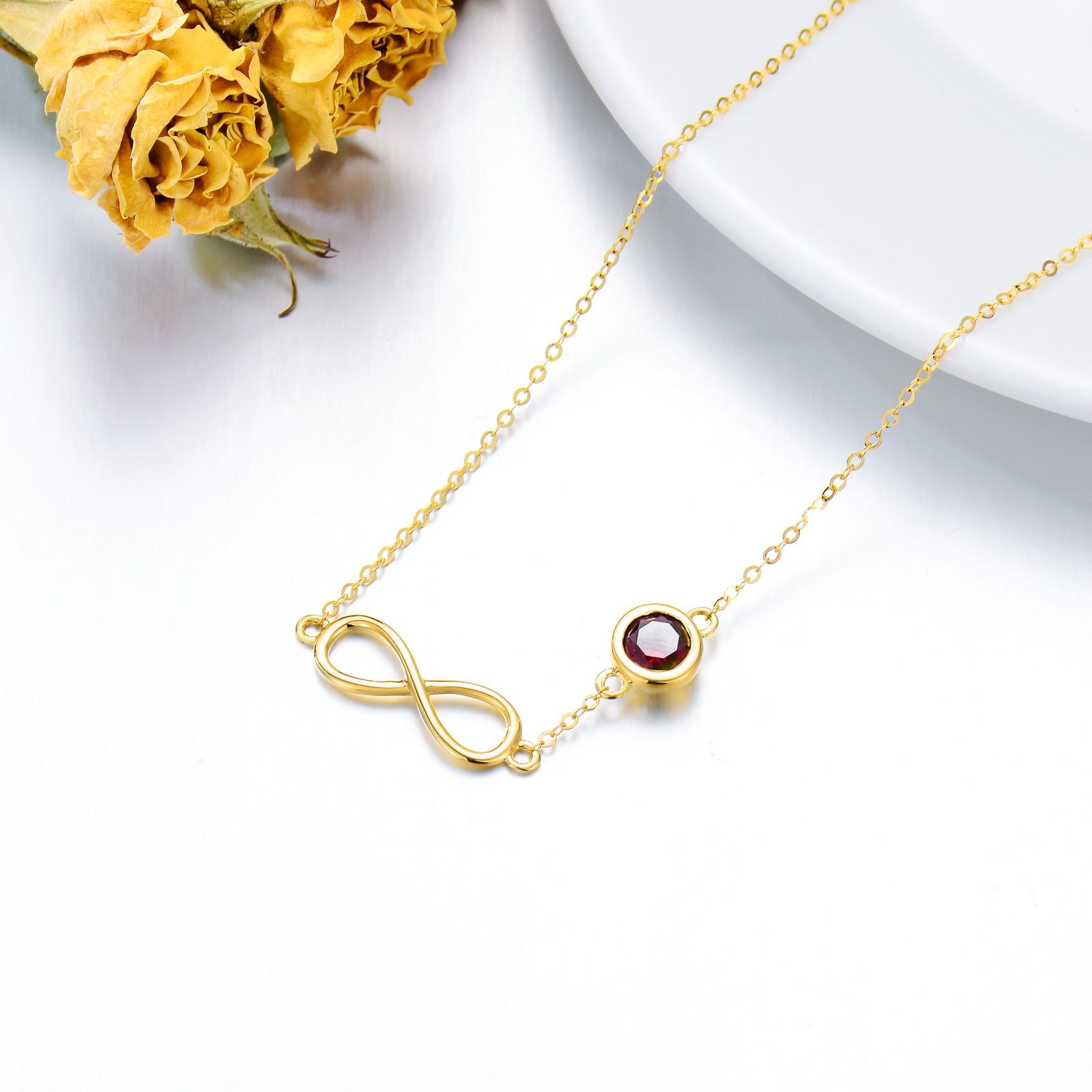 14K Gold Round Zircon Infinite Symbol Pendant Necklace