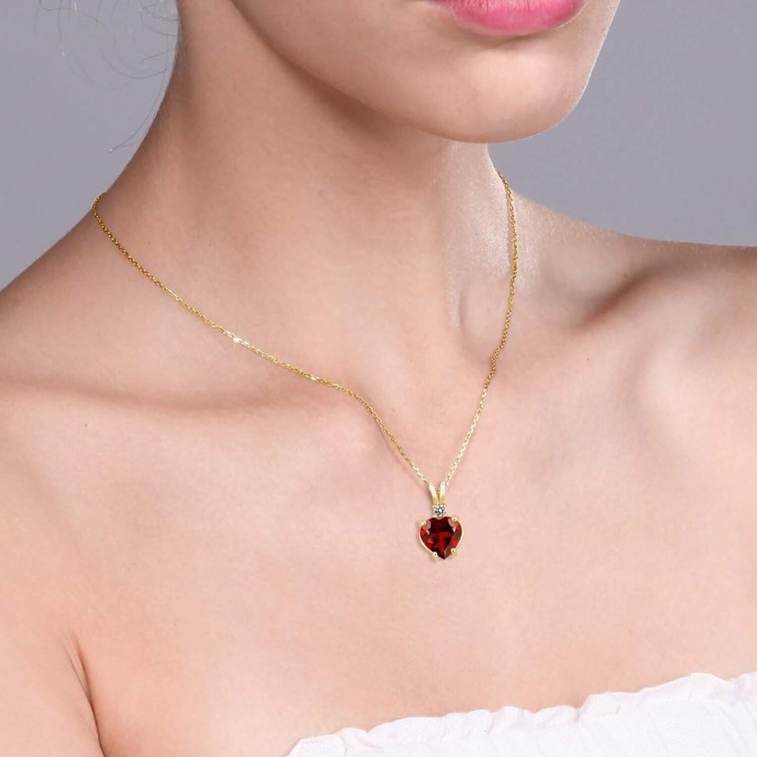 14K Gold Ruby Couple Grandmother & Mother Sisters Heart Necklace Gemstone Necklaces