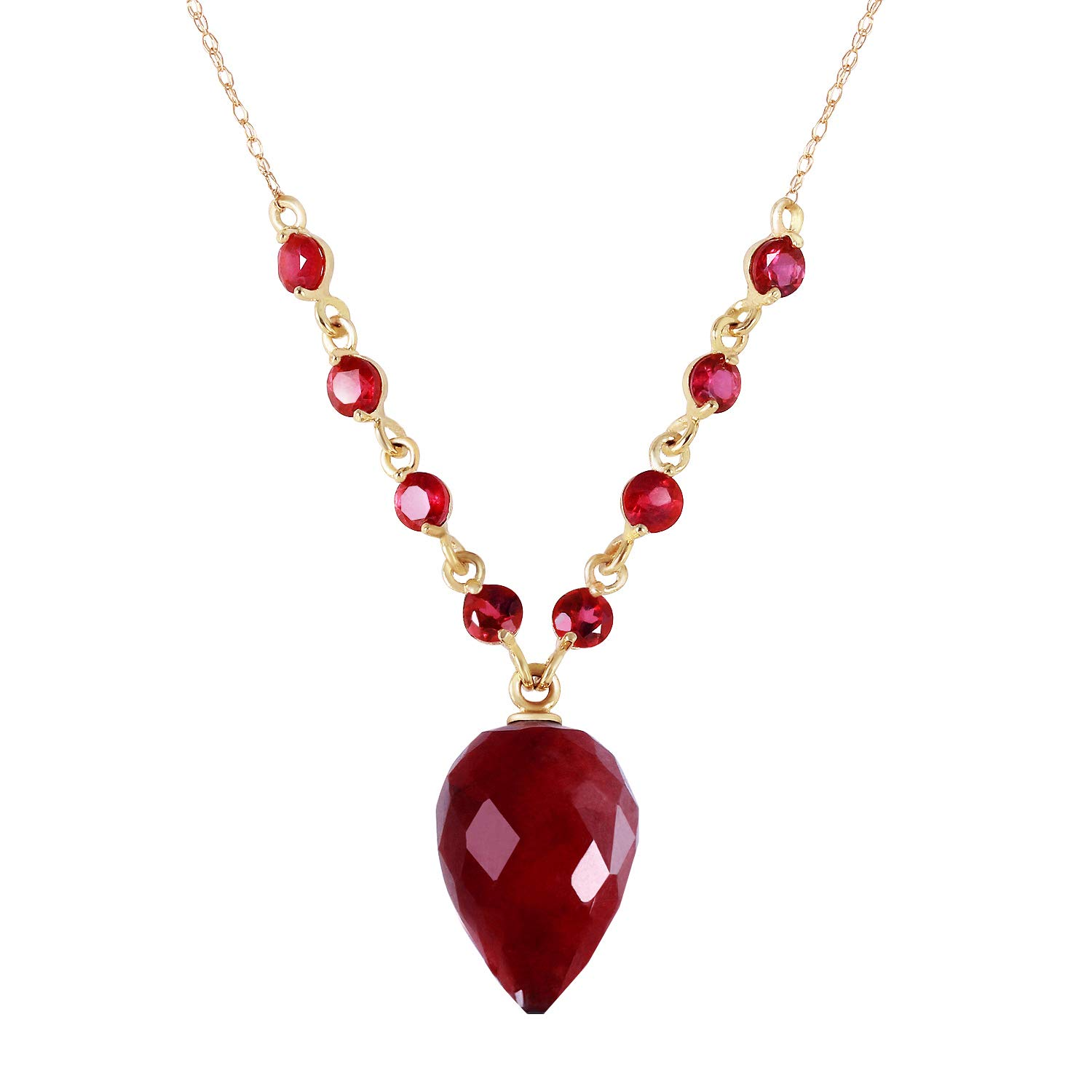 14K Gold Ruby Drop Shape Pendant Necklace Gemstone Necklaces