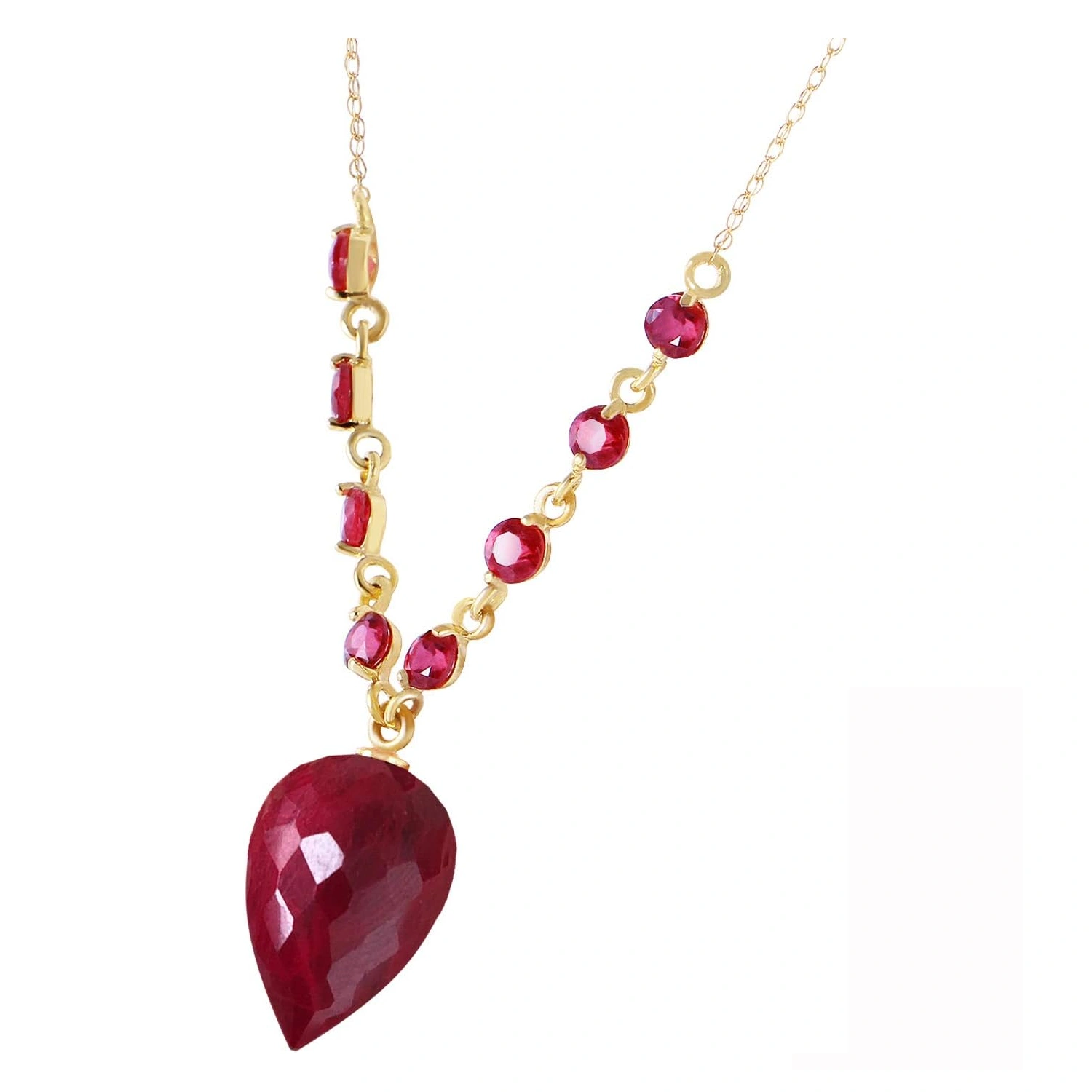 14K Gold Ruby Drop Shape Pendant Necklace Gemstone Necklaces