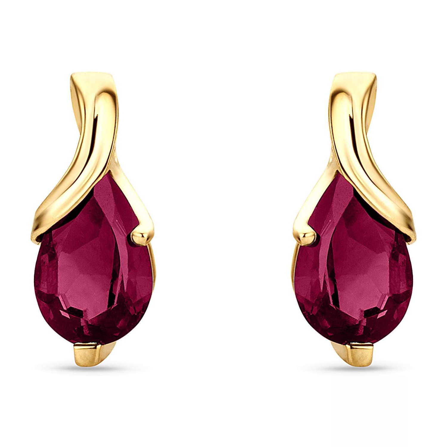 14K Gold Ruby Grandmother & Mother Drop Shape Stud Earrings Gemstone Earrings