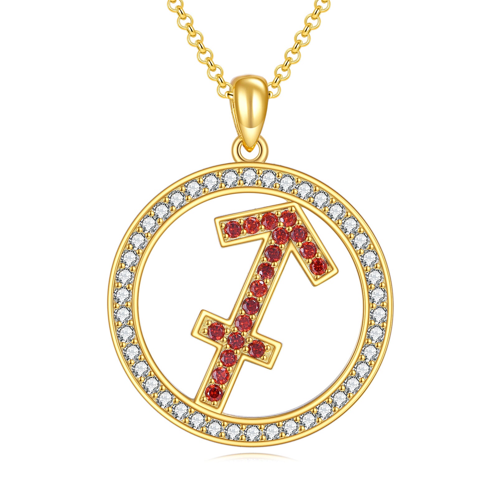Sterling Silver with Yellow Gold Plated Cubic Zirconia Sagittarius & Round Pendant Necklace