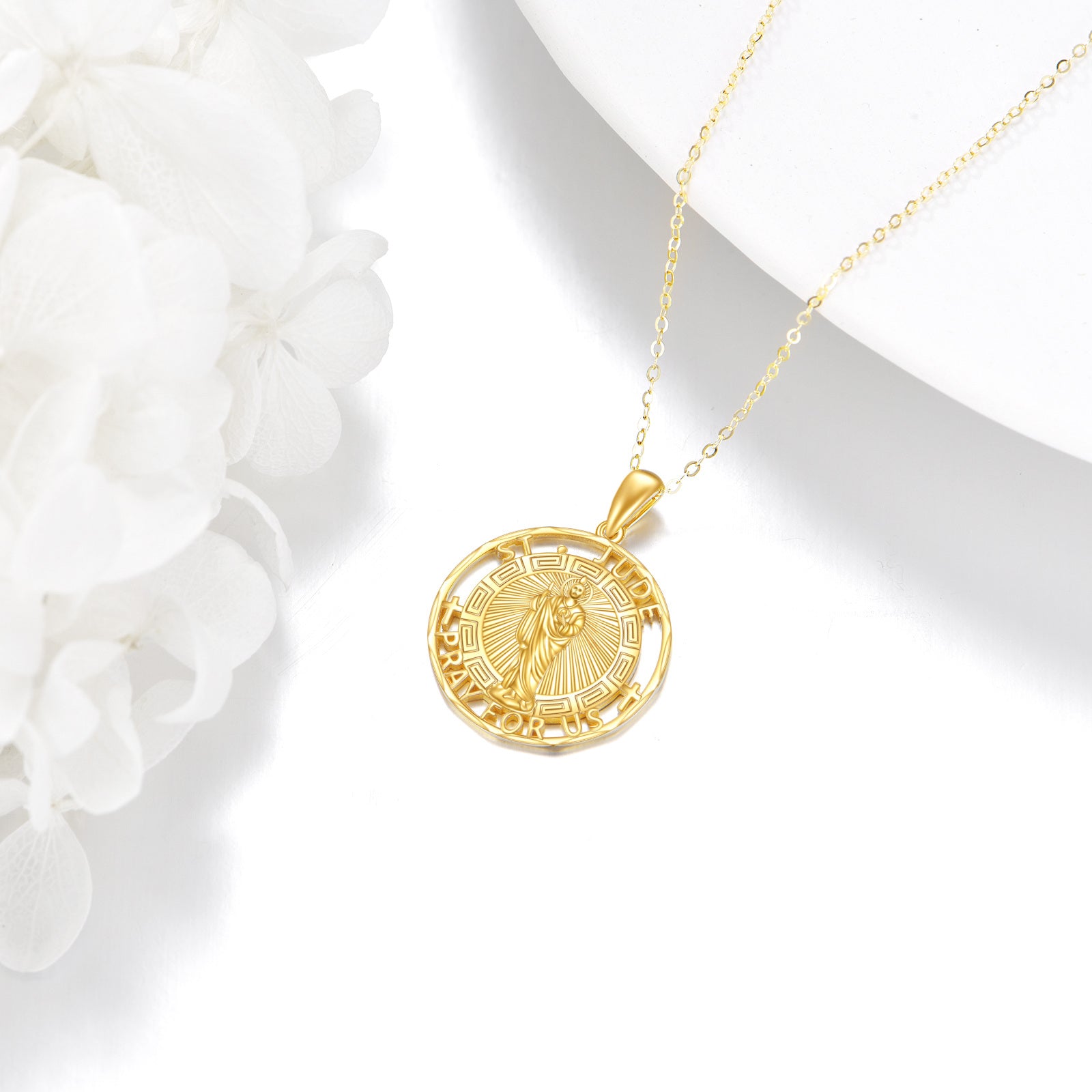 14K Gold Saint Jude Pendant Necklace