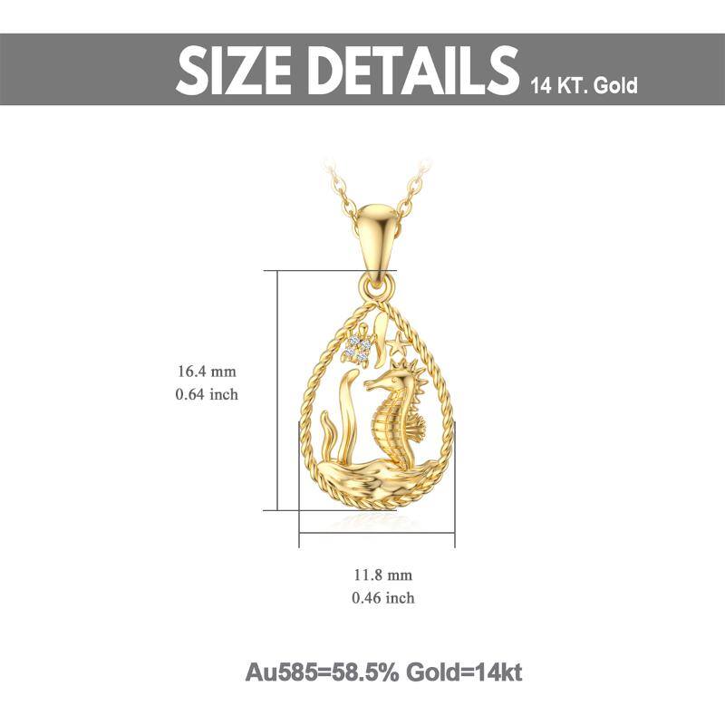 14K Gold Cubic Zirconia Seahorse & Starfish Pendant Necklace For Women