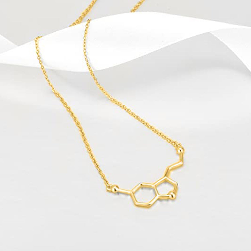 14K Gold Serotonin Molecule Pendant Necklace