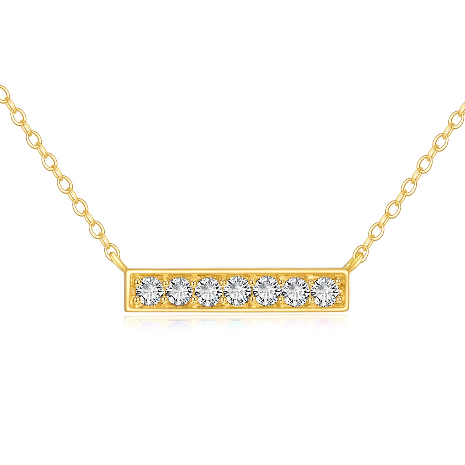 14K Gold Sevent Round Cubic Zirconia Bar Necklace