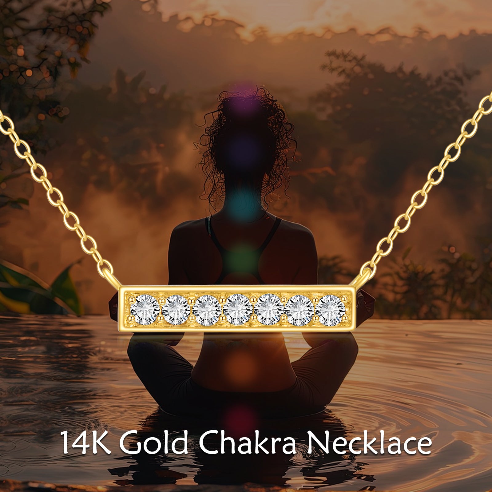 14K Gold Sevent Round Cubic Zirconia Bar Necklace