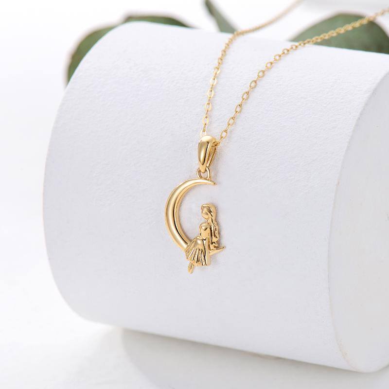 14K Gold Sisters & Moon Pendant Necklace