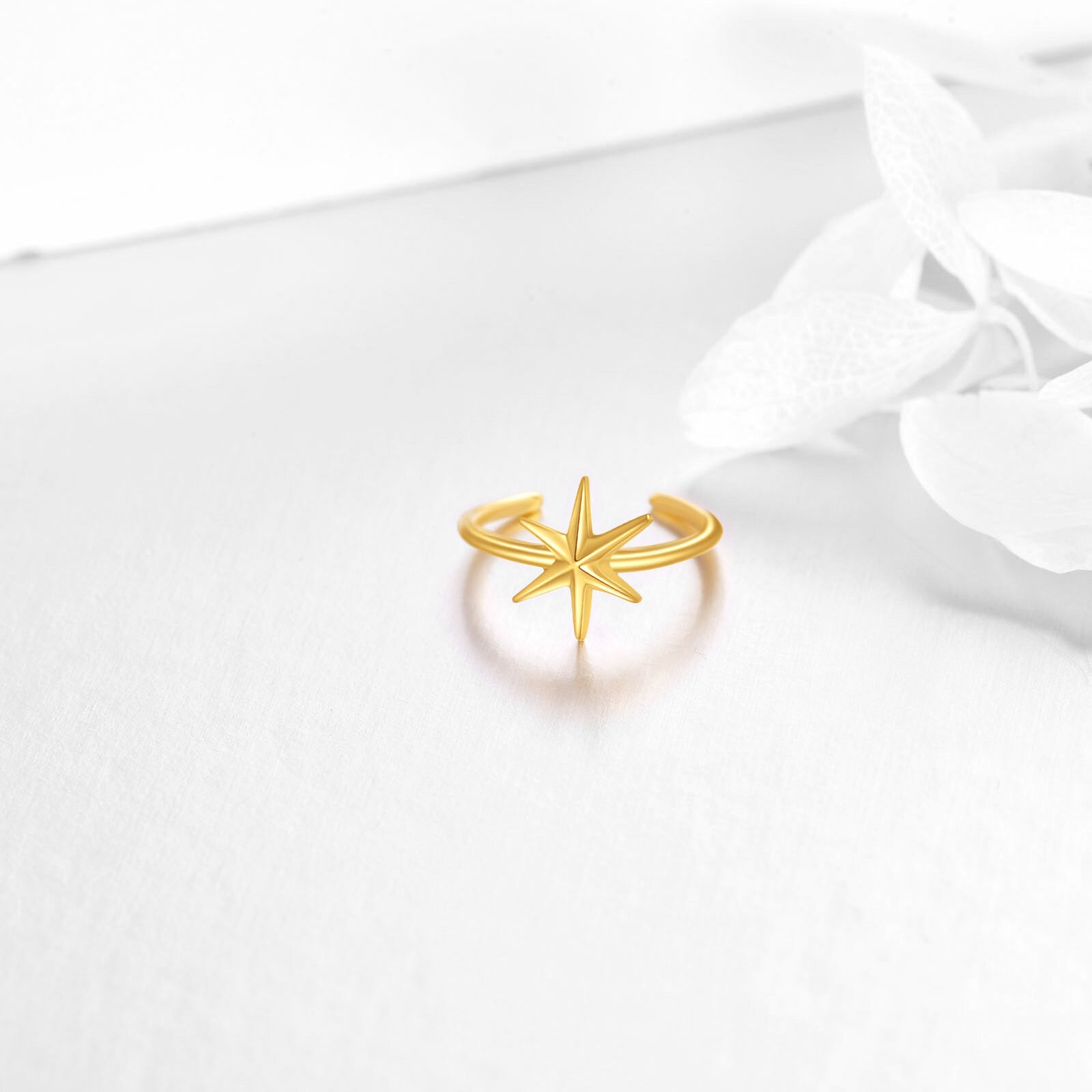 14K Gold Six Pointed Star Single Cuff Earrings