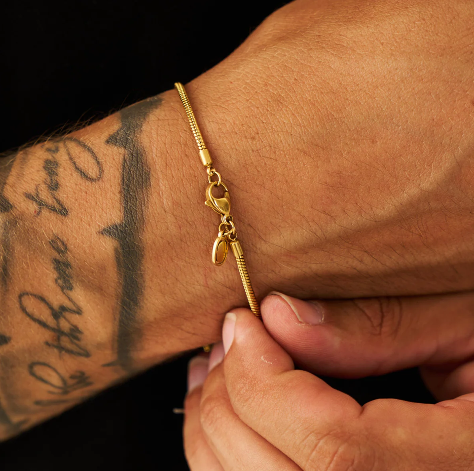 Sterling Silver with Yellow Gold Plated Snake Chain Bracelet 2mm