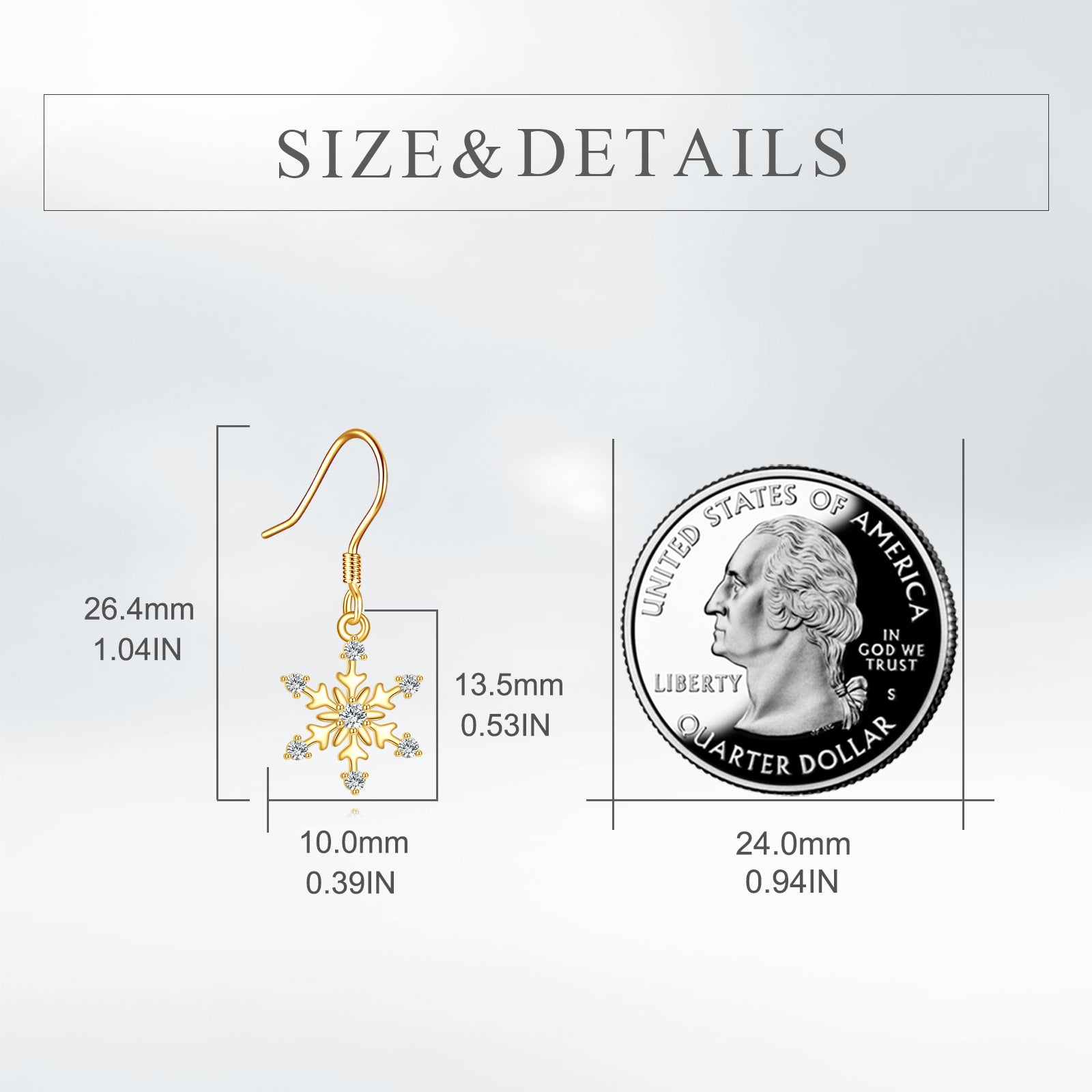14K Gold Cubic Zirconia Snowflake Drop Earrings