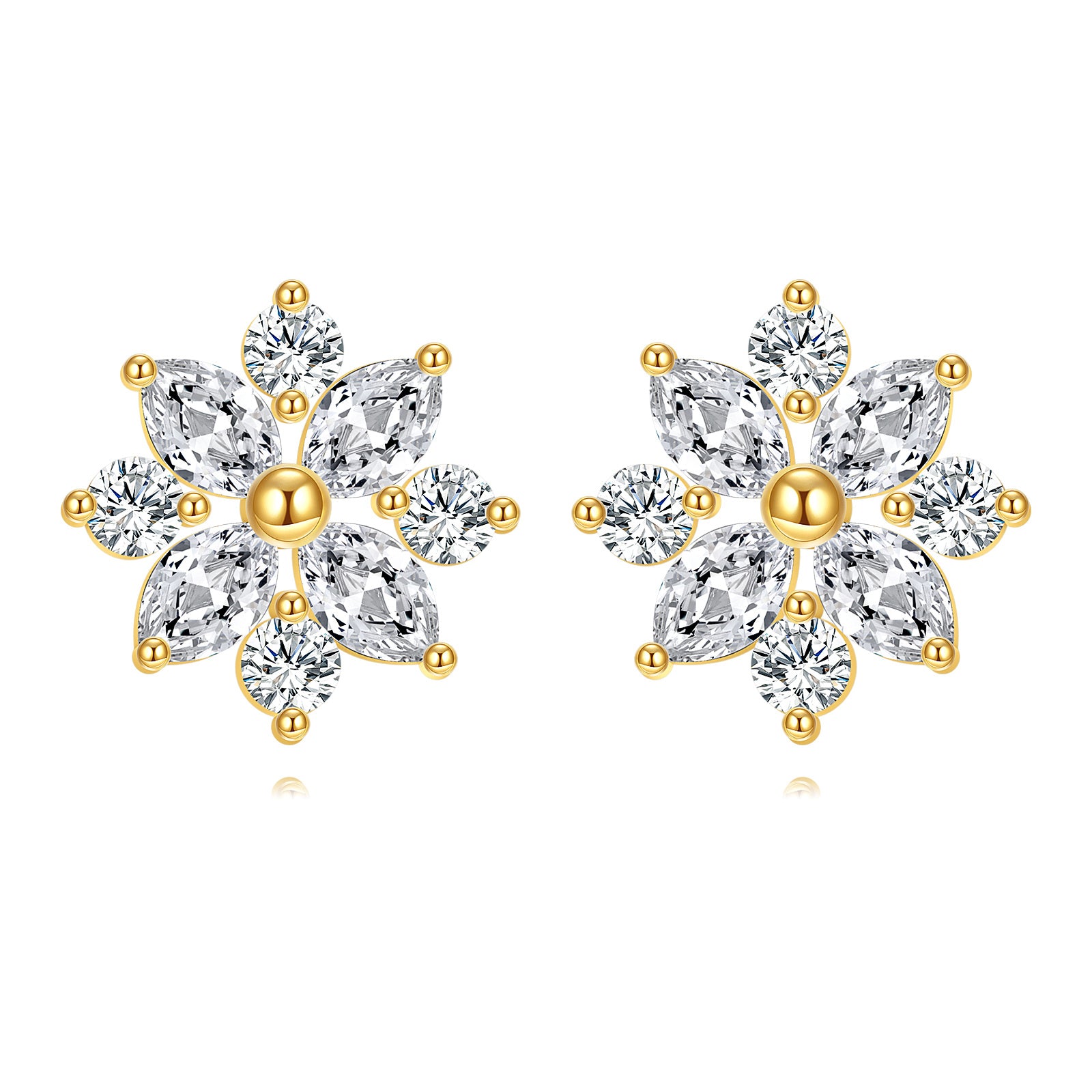 14K Gold Cubic Zirconia Snowflake Stud Earrings