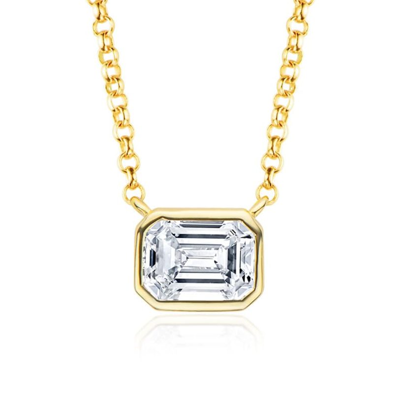14K Gold Square 1CT Lab Created Diamond Pendant Necklace
