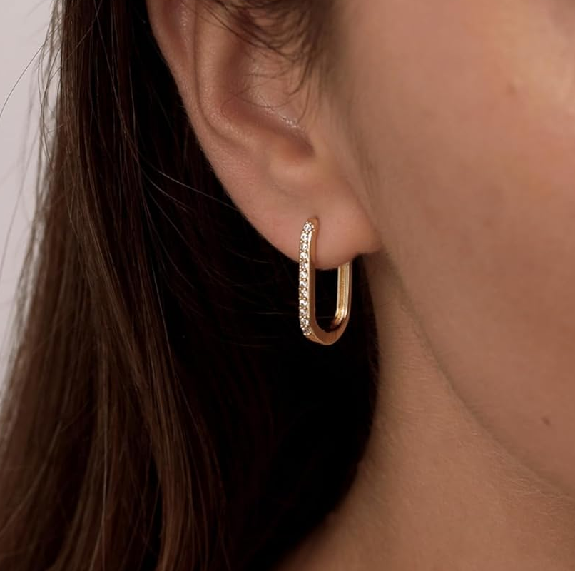 Sterling Silver with Yellow Gold Plated Cubic Zirconia Square Hoop Earrings