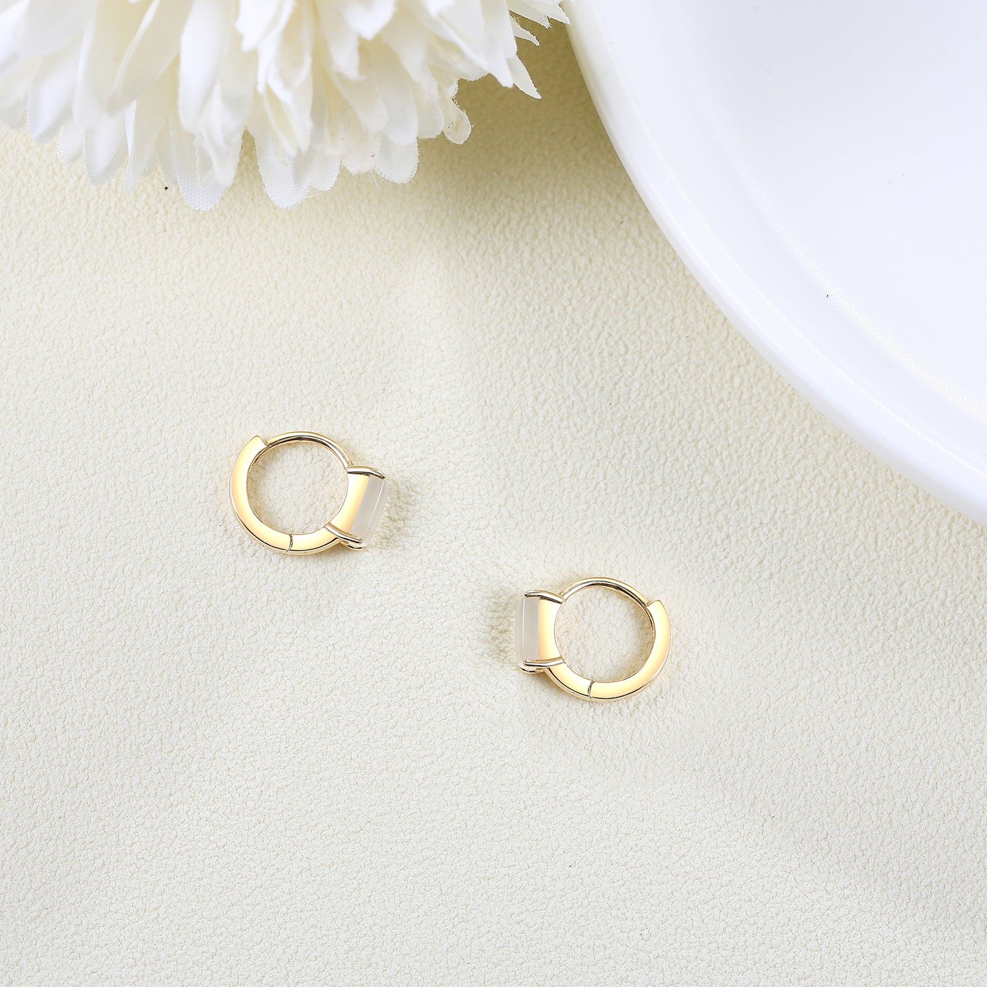 14K Gold Square Moonstone Hoop Earrings