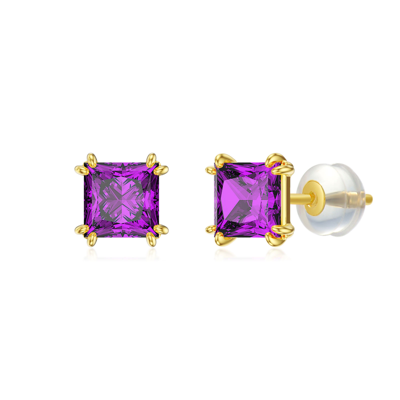 14K Gold Square Personalized Birthstone Stud Earrings