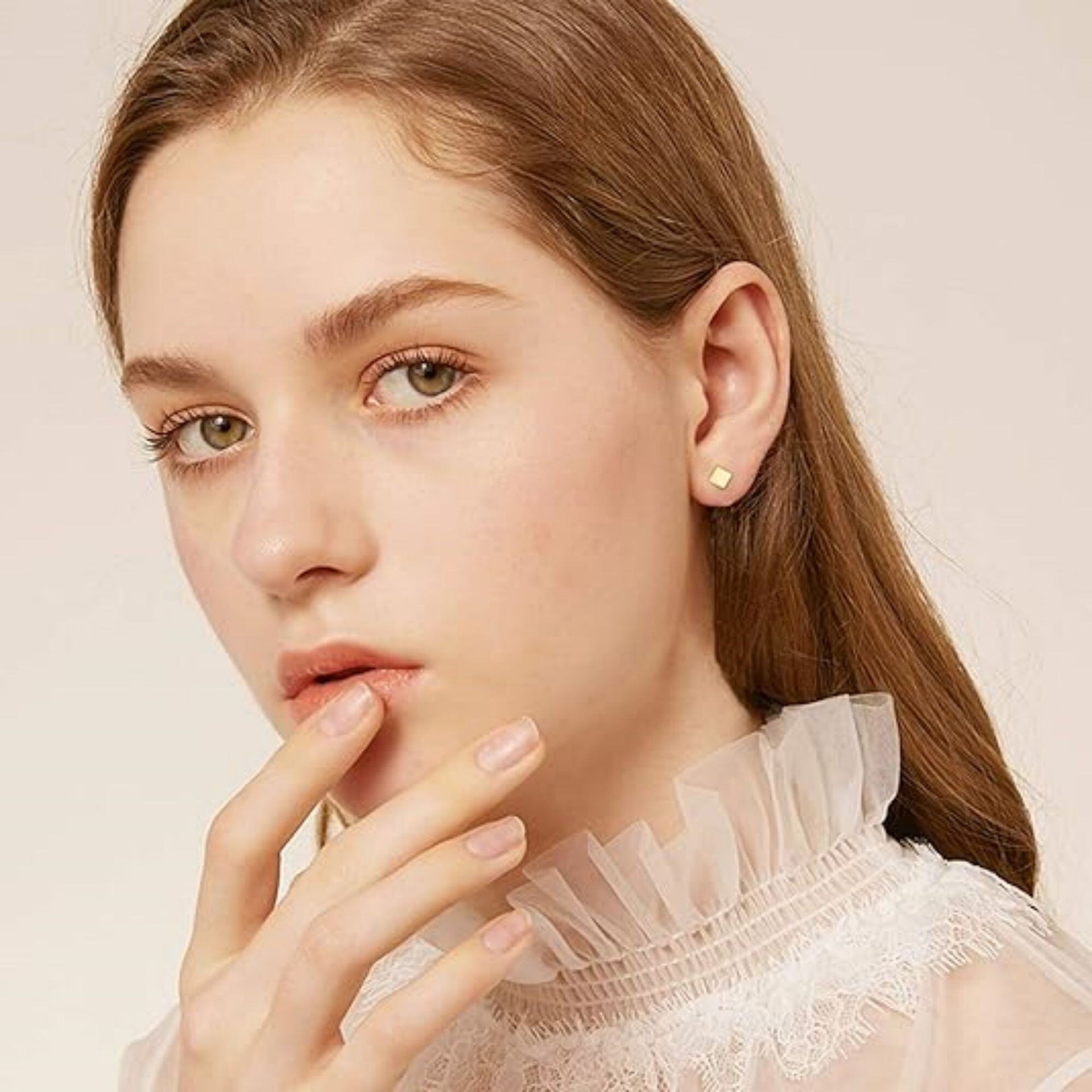 14K Gold Square Stud Earrings