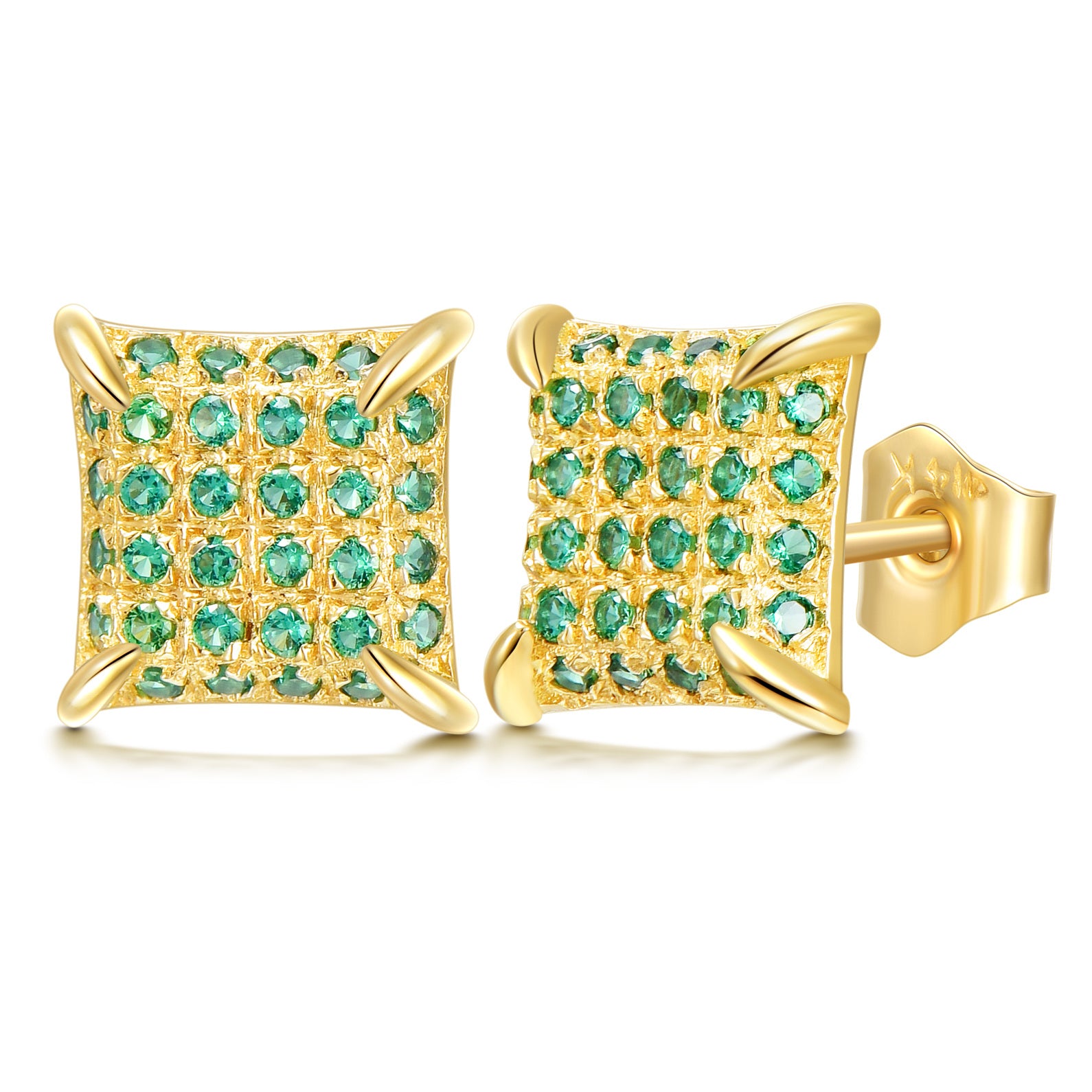 14K Gold Cubic Zirconia Square Stud Earrings For Women